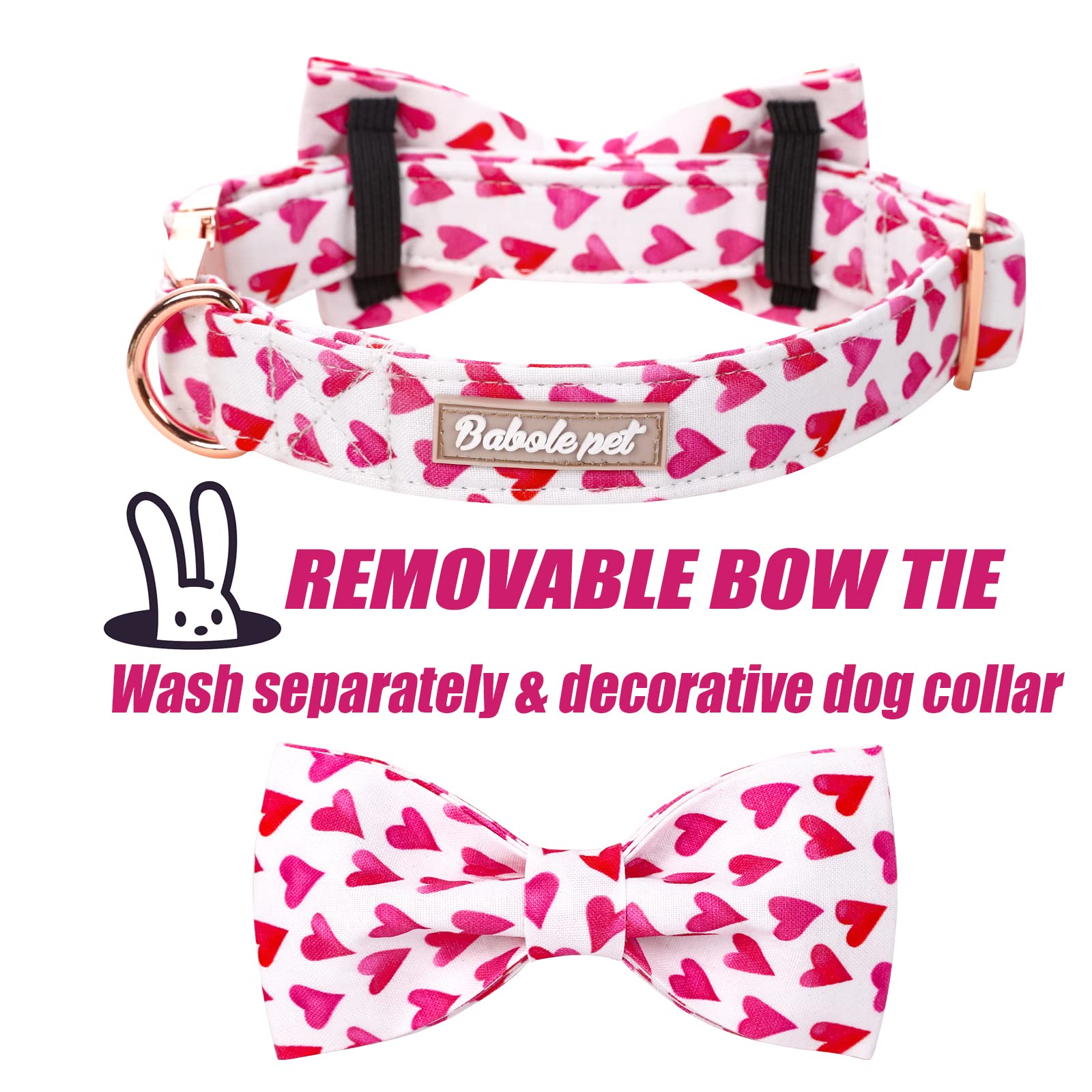Babole Pet Valentine'S Day Dog Collar With Bow Tie, White Red Love Male Dog Collar With Safety Metal Buckle Adjustable Puppy Collars For Small Medium Large Boy & Girl Dog,M-Neck 13.5'-22'