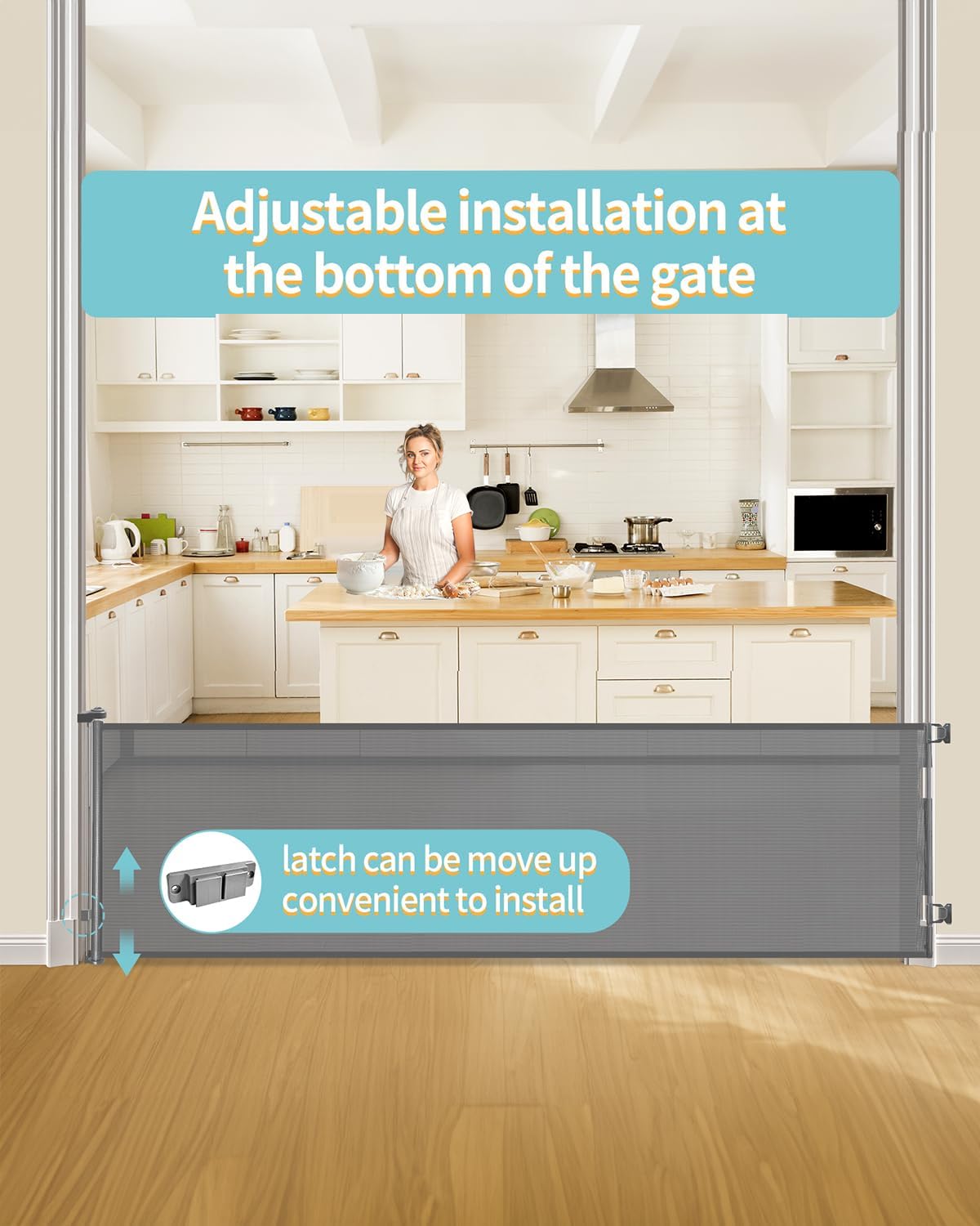 Retractable Baby Gate for Stairs - 33    Height, Expands up to 118    Width - Safety Gate for Infants, Toddlers, Dogs & Pets - E