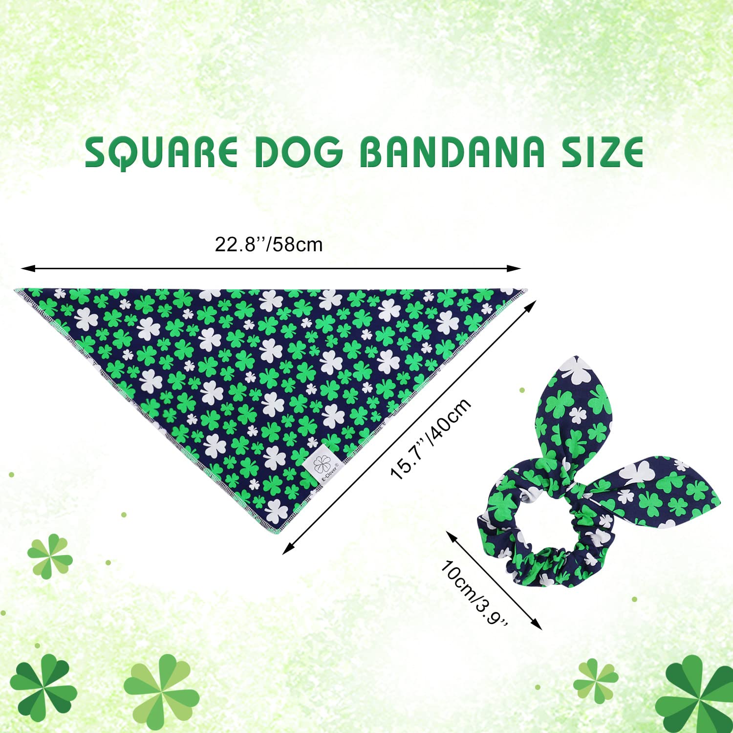 E-Clover Spring Day Dog Bandana & Matching Scrunchie Set Shamrock Lucky Dog Bandanas Scarf With Bow Hair Ties For Small Puppy Do