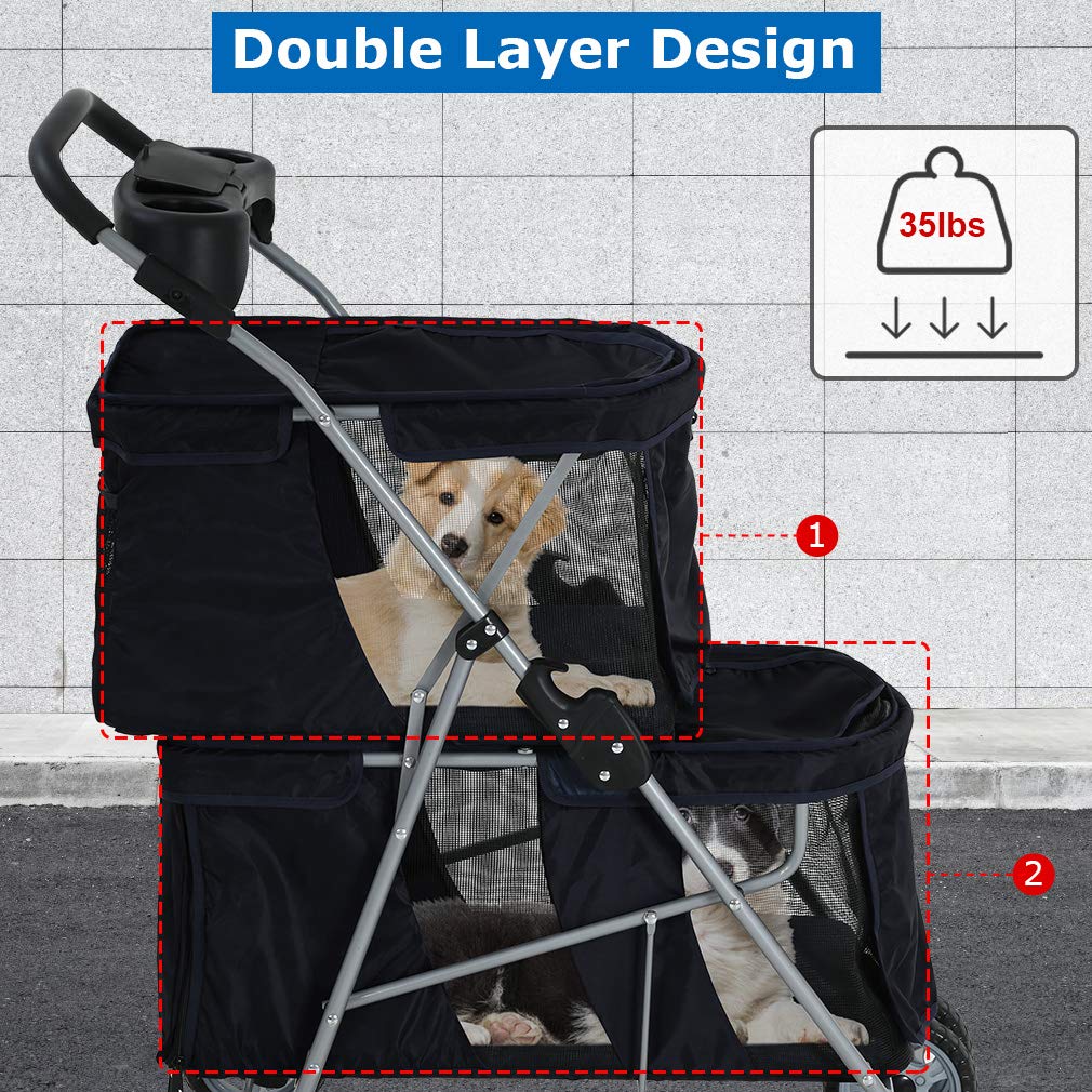 Dog Stroller Cat Pet Carriers for Small Medium Dogs Cats Travel Camping 4 Wheels Lightweight Folding Crate Stroller with Soft Pa