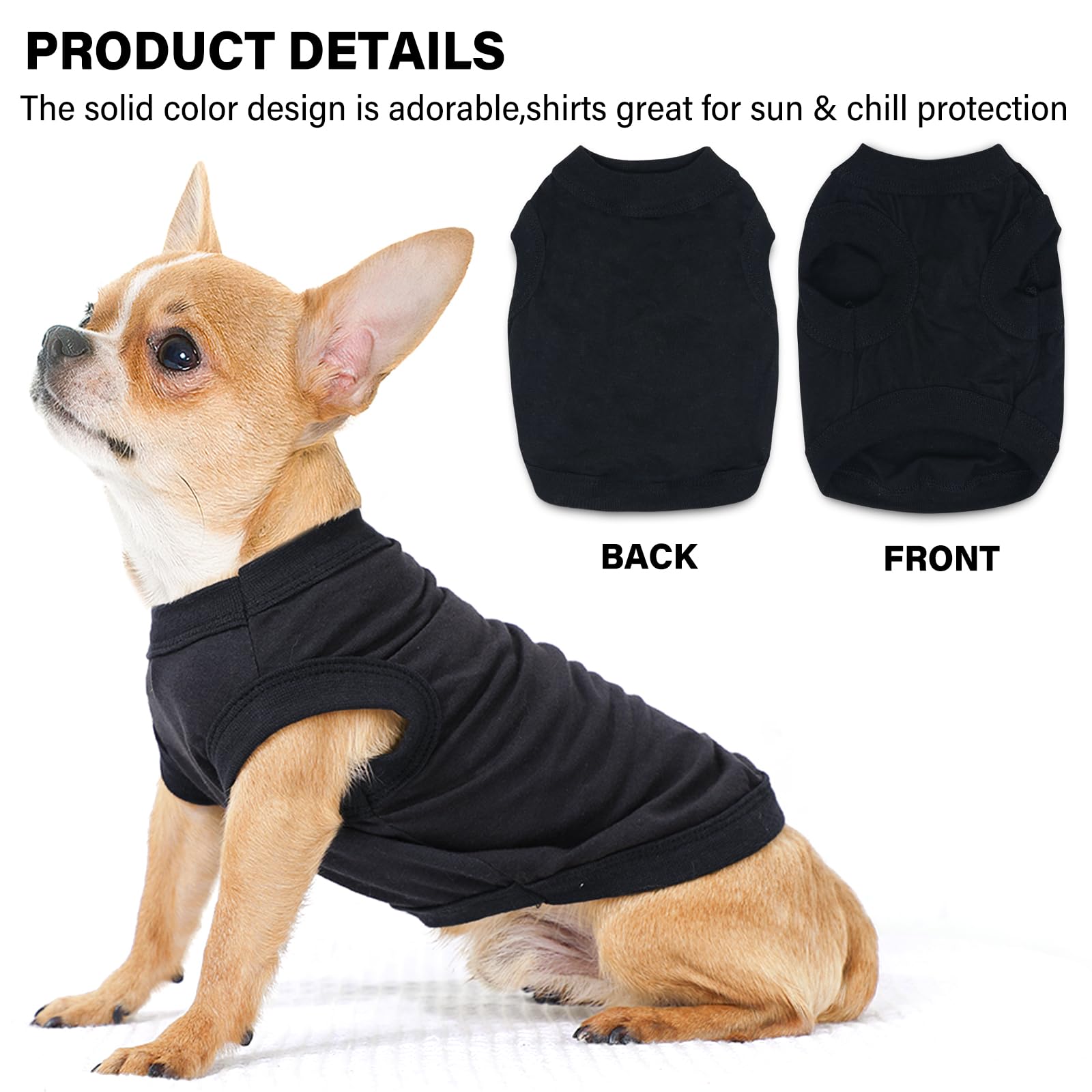 2-Pack Dog Shirts Summer Puppy Clothes Solid Color Sleeveless Pet T Shirts Dog Clothes For Small Medium Dogs Cats, Medium, Black
