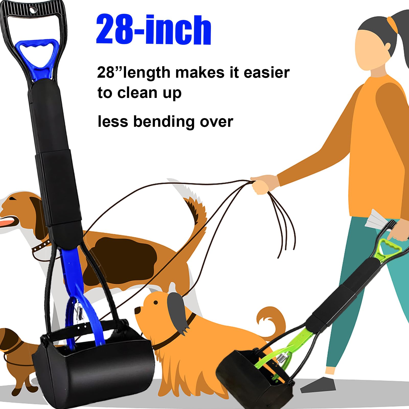 ienjoyed 2-Pack Pooper Scooper for Large Small Dogs Heavy Duty, 28 Long Handle Poop Scoop for Yard, Grass, Gravel, Dog Poop Grab