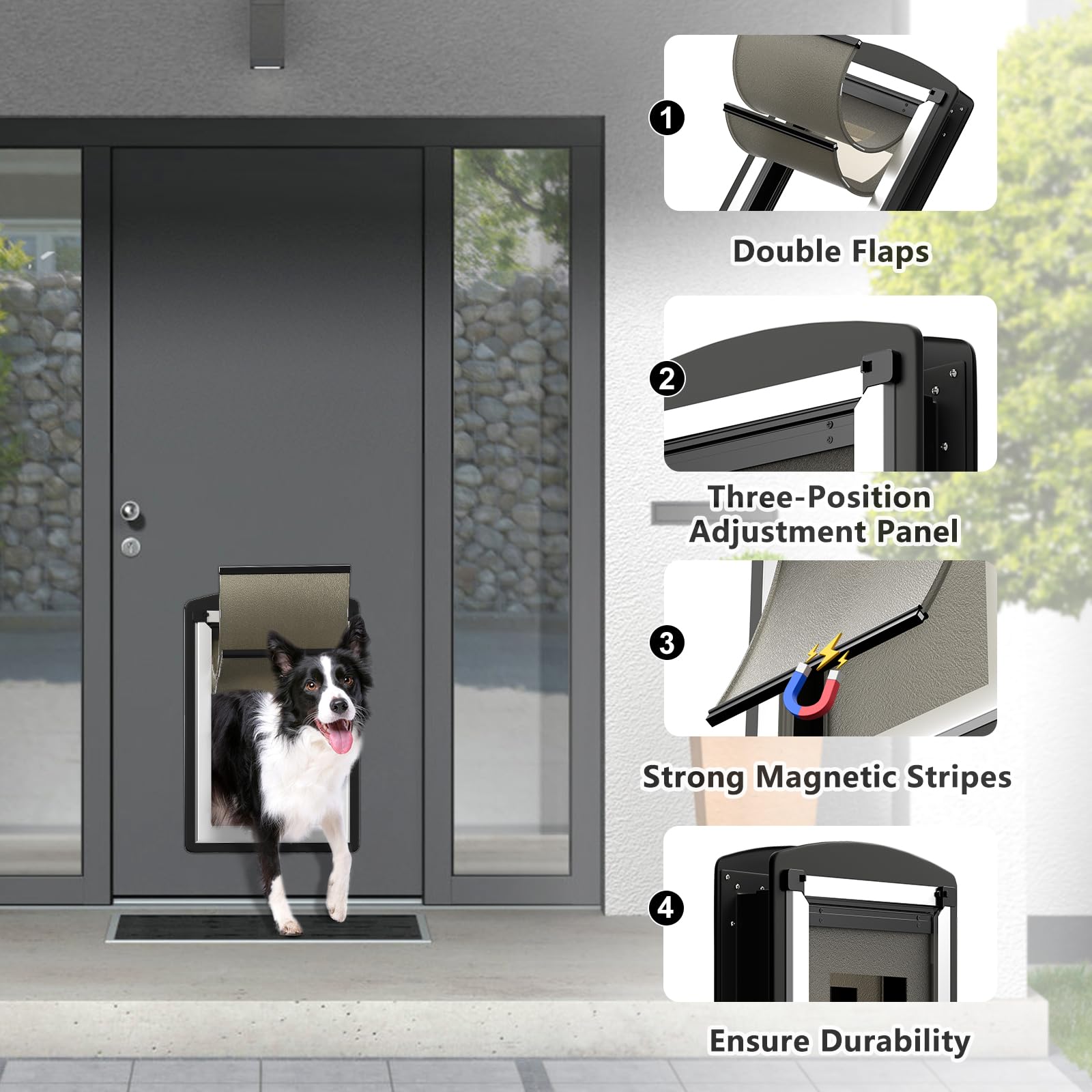 Sammak Pet Door For Door. Small Doggy Door And Cat Door With Steel Frame And Double Flaps, Easy To Install, Energy Efficient Dog