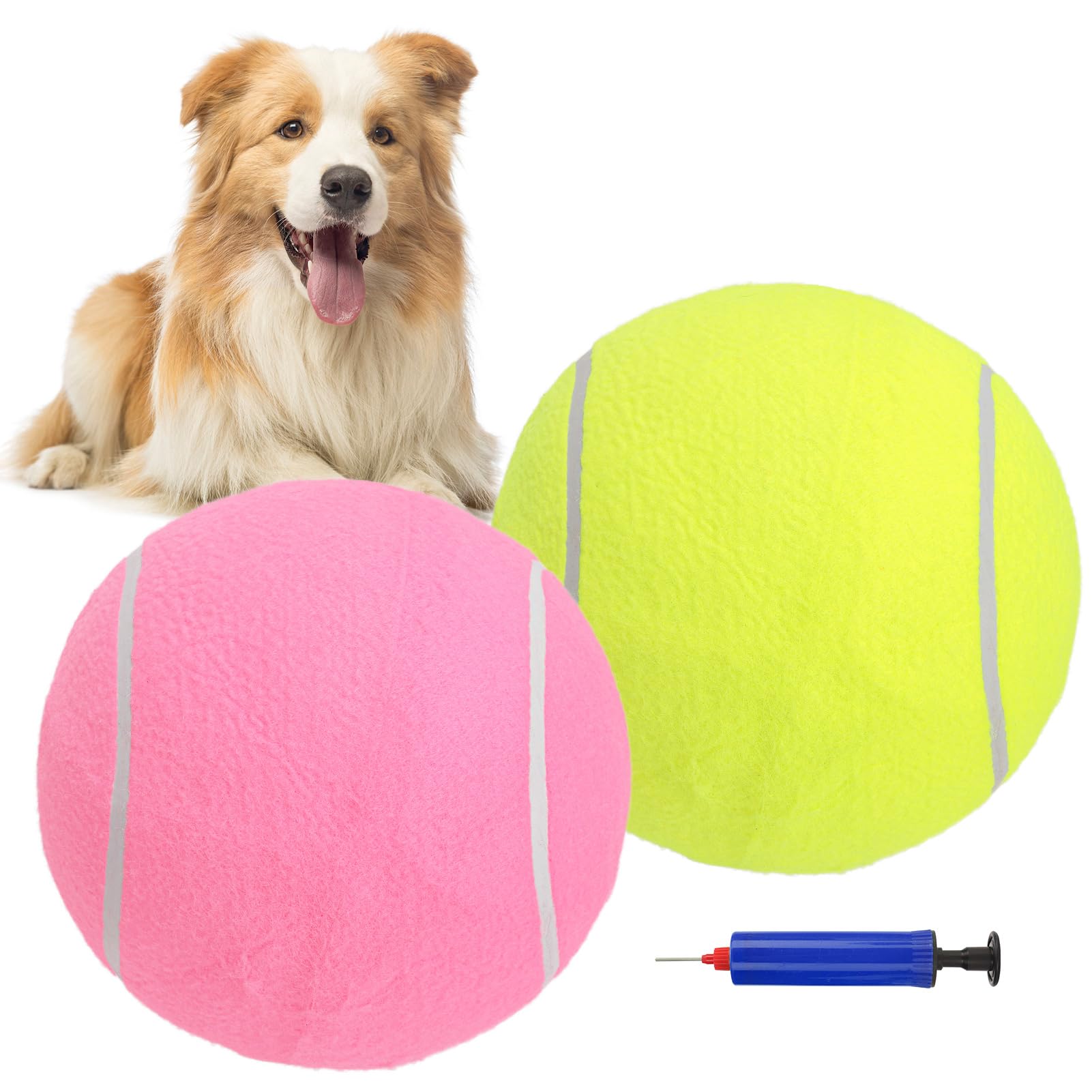 Scenereal Large Tennis Ball For Dogs, 2 Pack 9.5'' Inflatable Dog Toy Balls For Large Medium Small Dogs Puppies, Funny Interacti