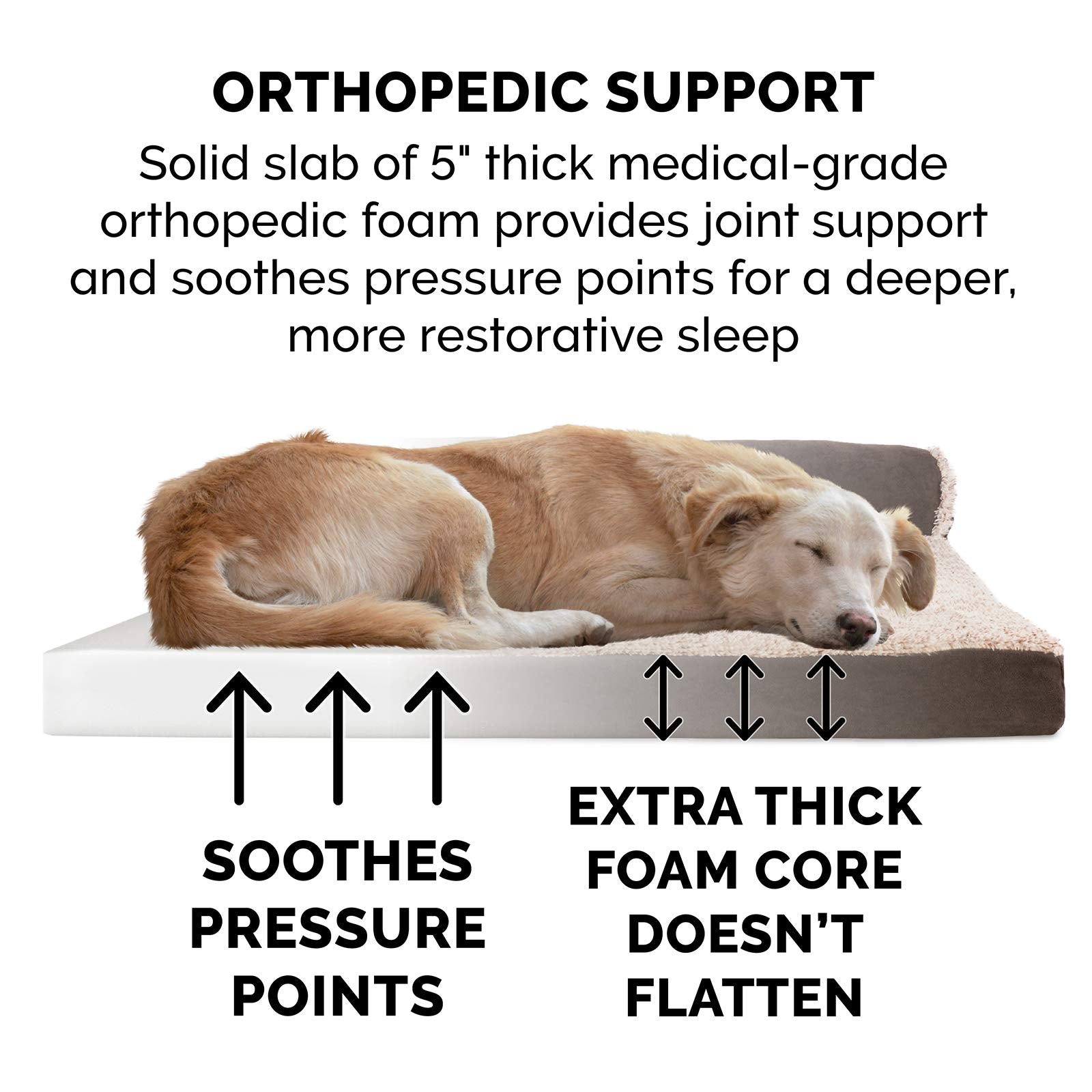 Furhaven Orthopedic Dog Bed For Large Dogs W/ Removable Bolsters & Washable Cover, For Dogs Up To 125 Lbs - Two-Tone Plush Faux Fur & Suede L Shaped Chaise - Espresso, Jumbo Plus/Xxl