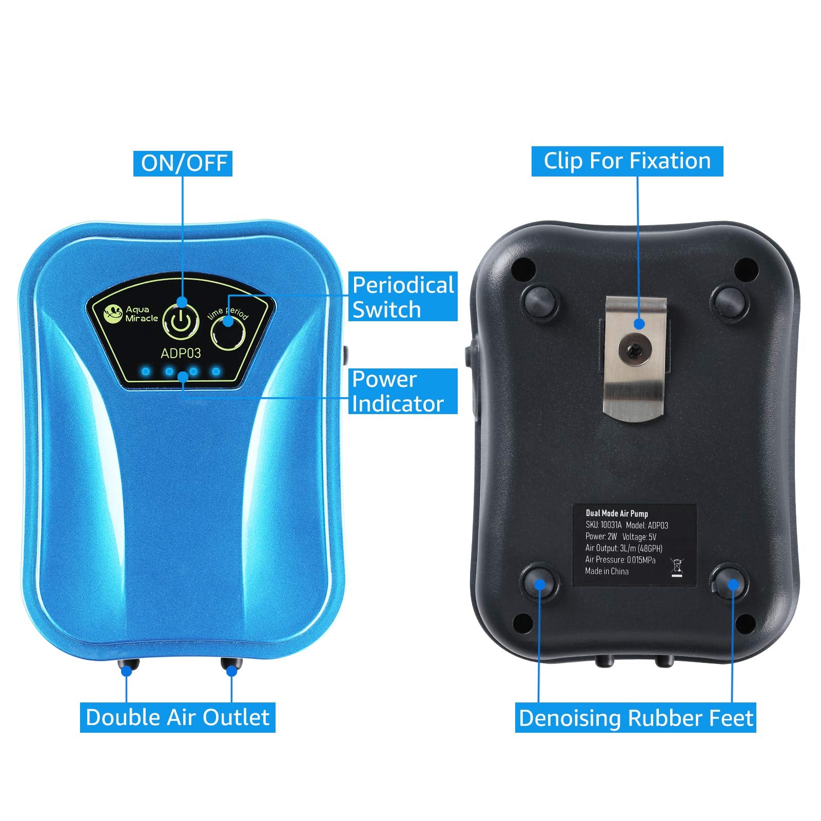 AquaMiracle Lithium Battery Powered Portable Aquarium Air Pump, USB Rechargeable Fish Tank Air Pump, AcDc Dual Mode, Works as a