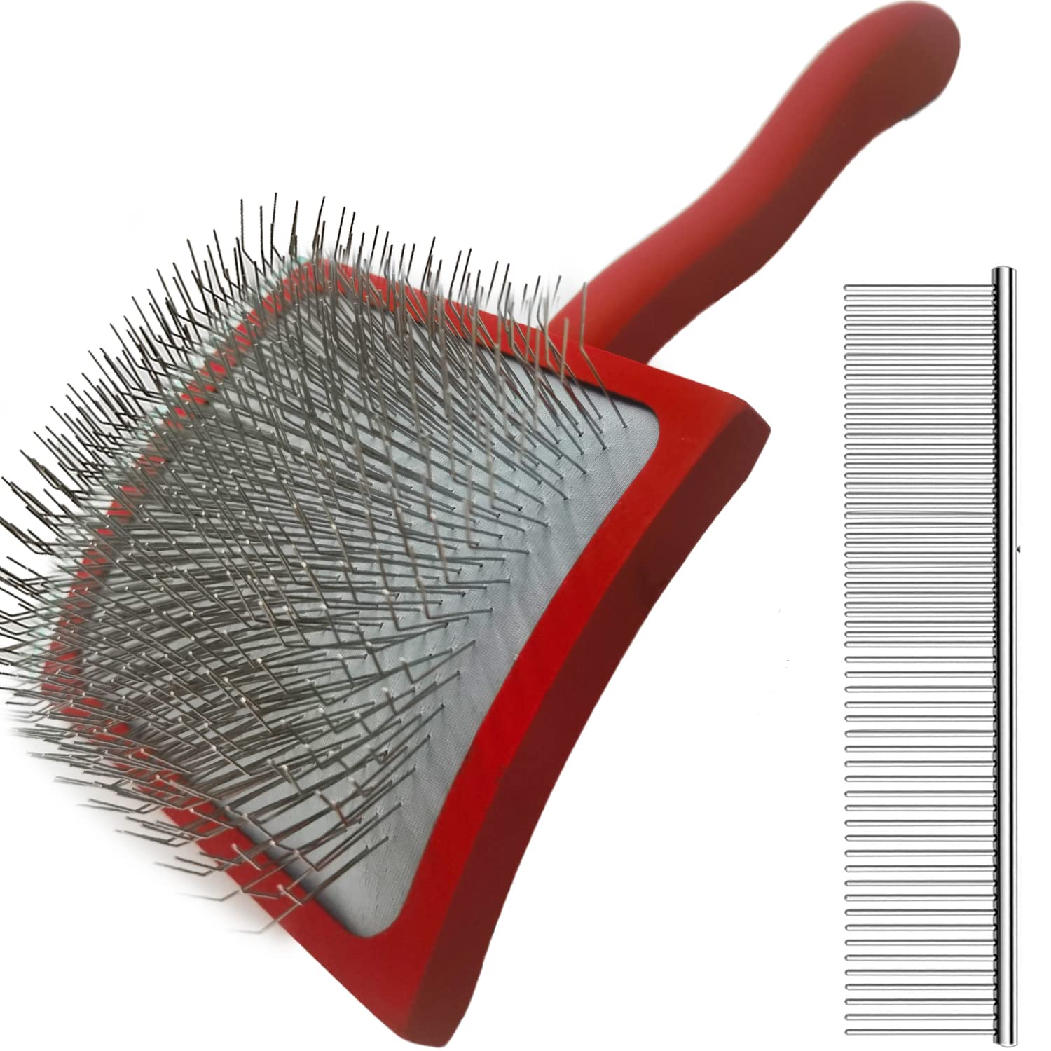 Large Ergonomic Slicker Brush For Dogs & Pets - Extra Long Pin Grooming Brush With Solid Wooden Handle For Poodles, Doodles, And
