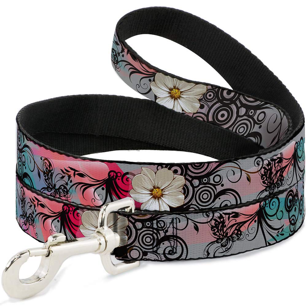 Buckle-Down Pet Leash - Flowers W/Filigree Pink - 6 Feet Long - 1.5' Wide