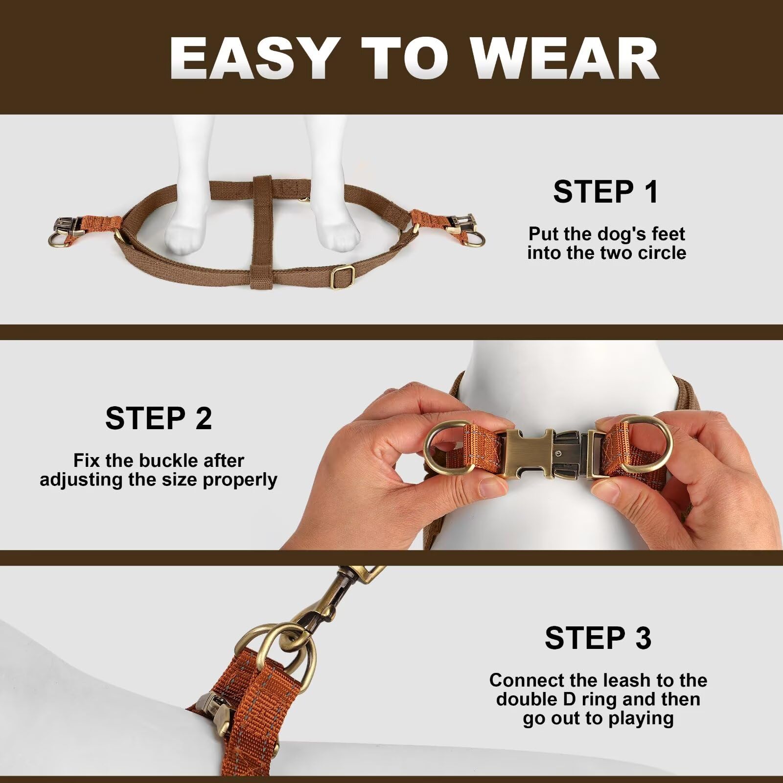 Didog Step In Dog Harness With Metal Buckles, Freedom Nylon Dog Halter Vests For Small Dogs Easy Walking Training(S:Chest 13-22'