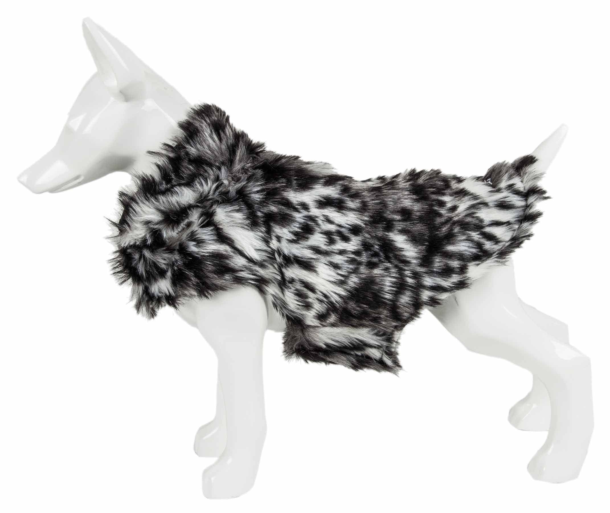 Pet Life ® Luxe 'Paw Dropping' Gray-Scale Tiger Patterned Mink Fur Dog Coat - Dog Jacket with Easy Hook-and-Loop Belly enclosures - Winter Dog Coat for Small Medium Large Dog Clothes