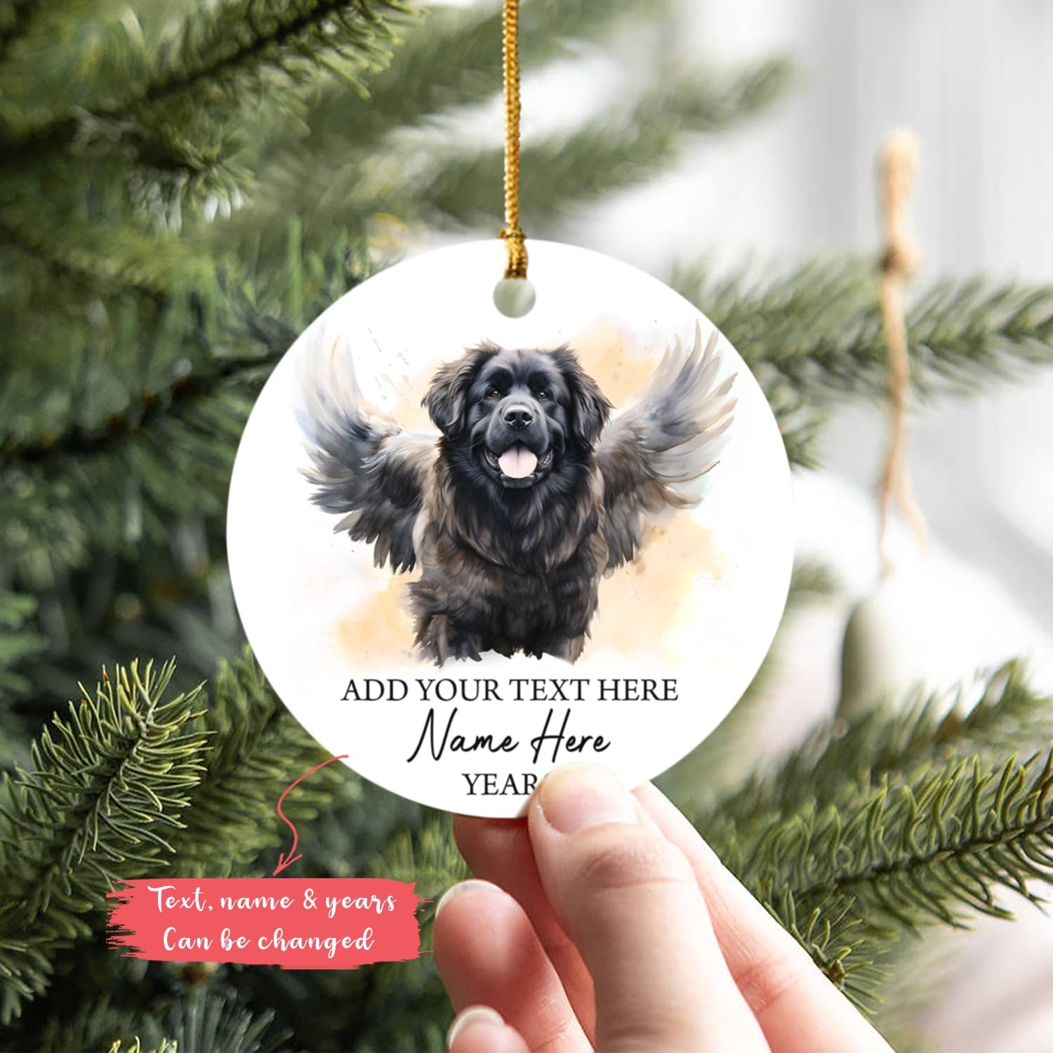 Newfoundland Dog Angel Christmas Ornament, Newfoundland Dog Mom Dad Gifts, Personalized Newfoundland Dog Memorial Ornament For Christmas Tree, Custom Pet Dog Name & Year, Dog Angel Wings Ornaments