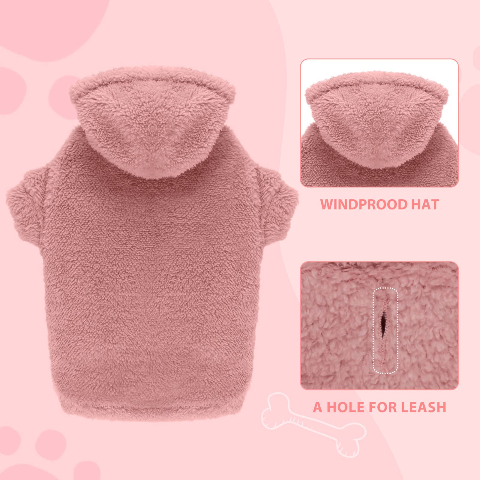 Fuzzy Dog Hoodie - Warm Soft Cozy Dog Coats - Medium Pink-M