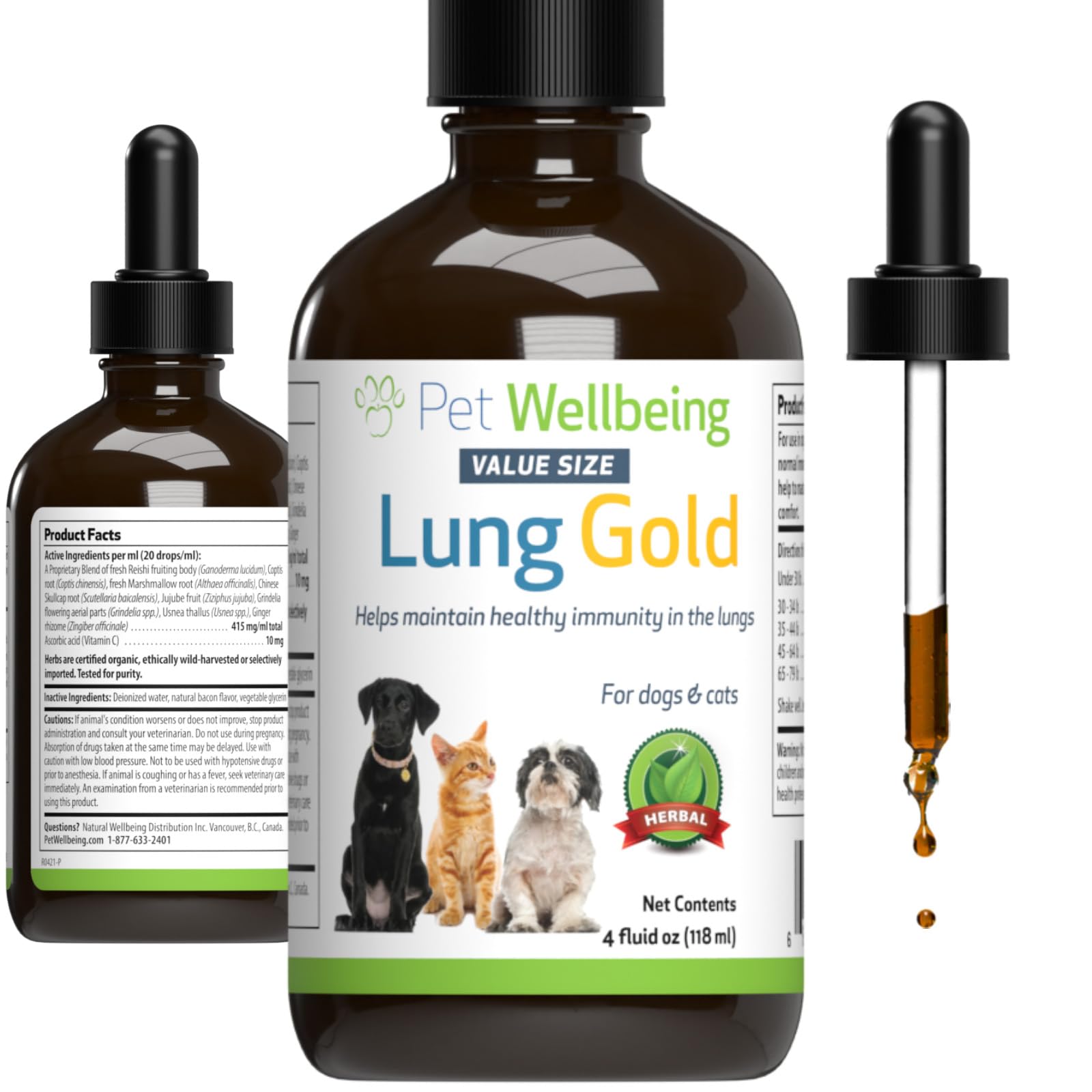 Pet Wellbeing Lung Gold for Dogs & Cats - Vet-Formulated - Lung & Respiratory Immune Support, Open Airways, Easy Breathing - Nat