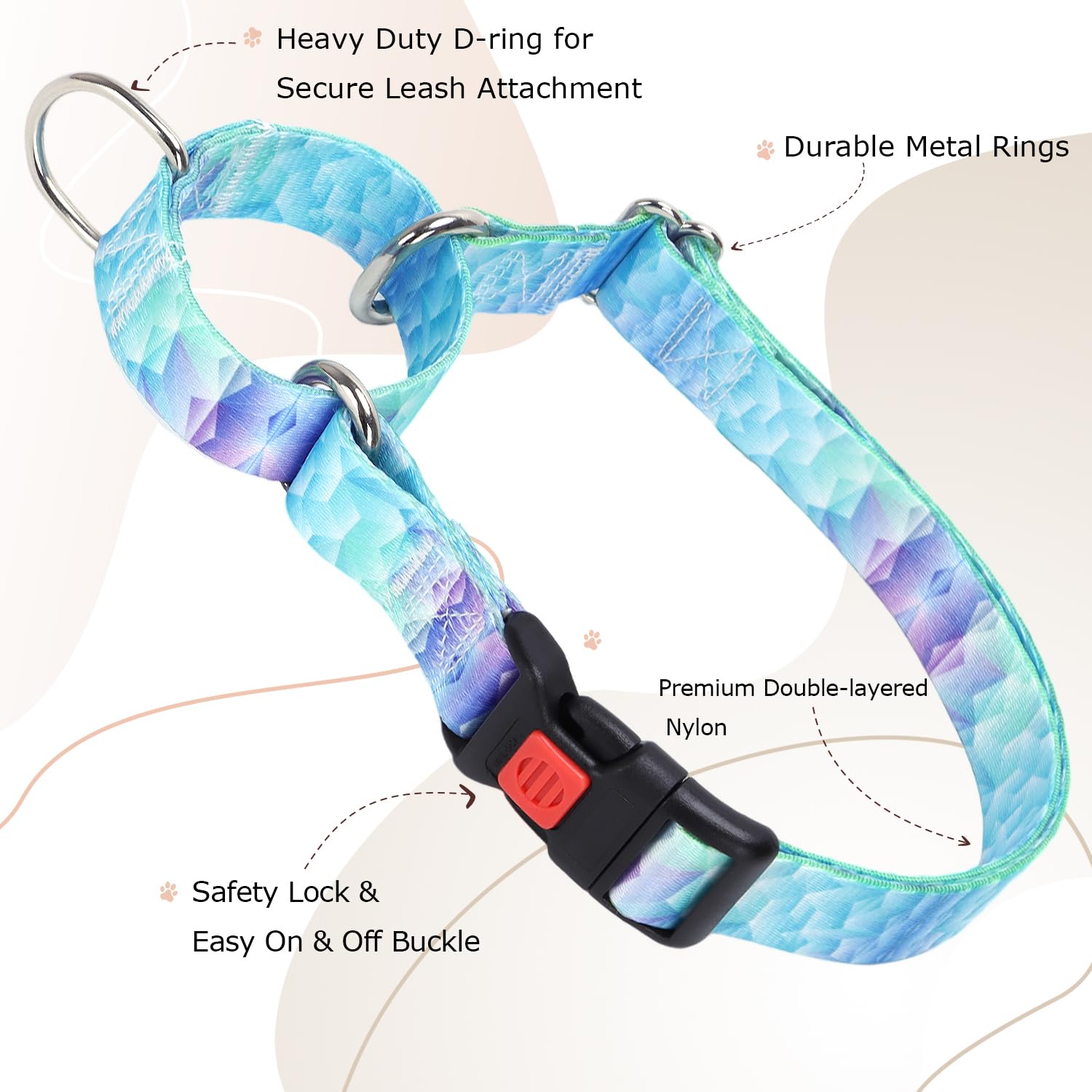 Martingale Collar For Dogs, Blue No Escape Training Dog Collar For Medium Dogs, Adjustable Safety Buckle Dog Collar, Perfect Boy