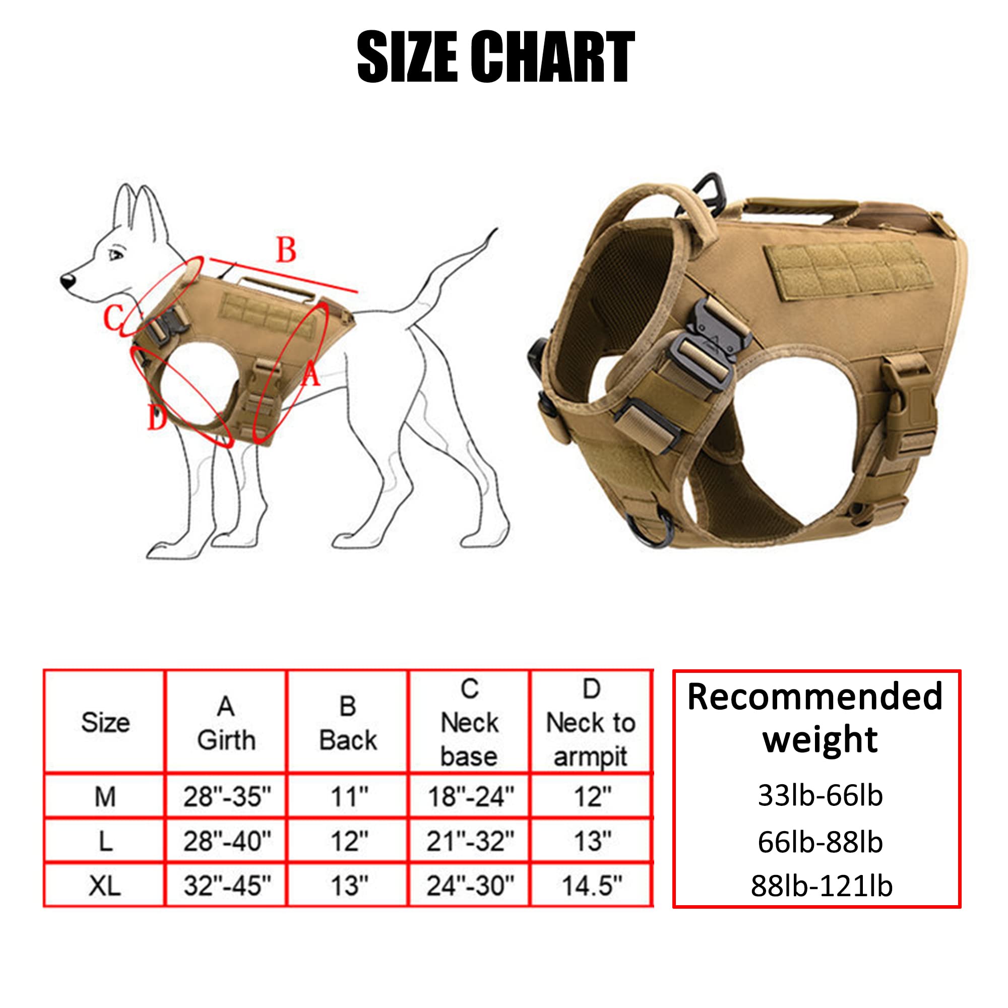 Tactical Dog Harness For Medium And Large Dogs No Pull Adjustable Dog Vest For Training Hunting Walking Military Dog Harness With Handle Service Dog Vest With Molle Panels Black,M,With 2 Pouches