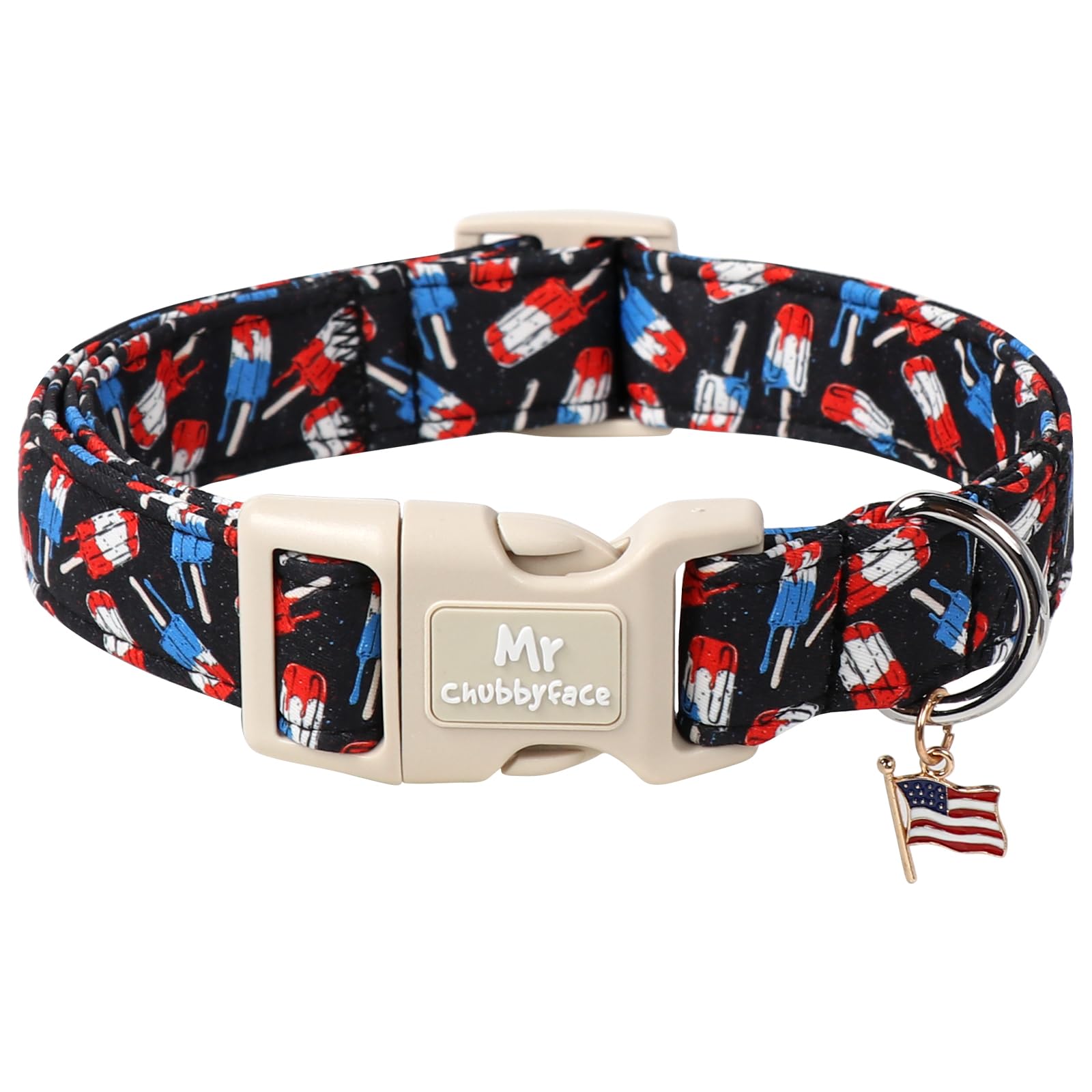 Mr.Chubbyface Summer Dog Collar, Durable Popcile Dog Collars, Adjustable Soft 4Th Of July Pet Collar For Small Large Medium Dogs