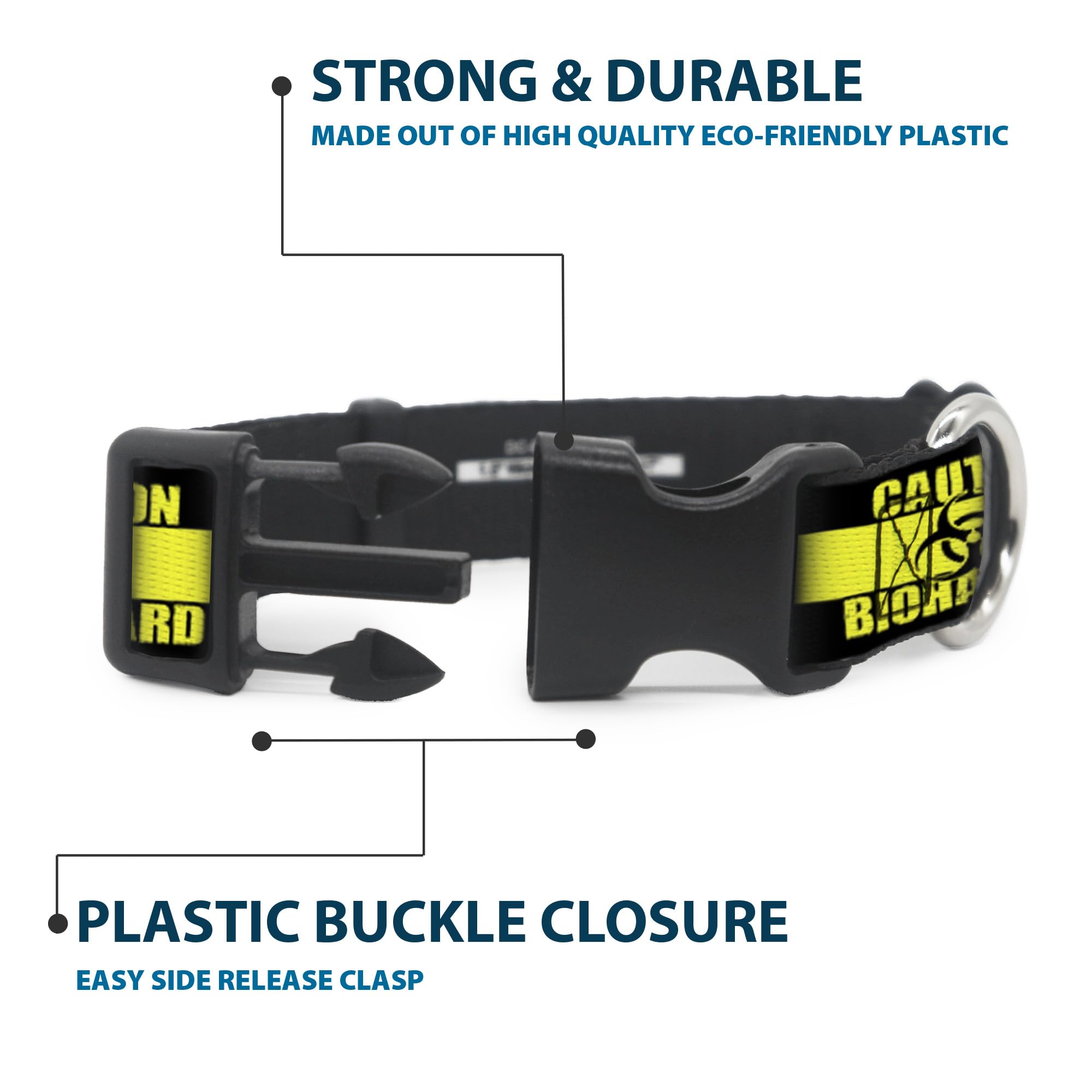 Buckle-Down 16-23 Caution Biohazard Black/Yellow Plastic Clip Collar, Wide Medium