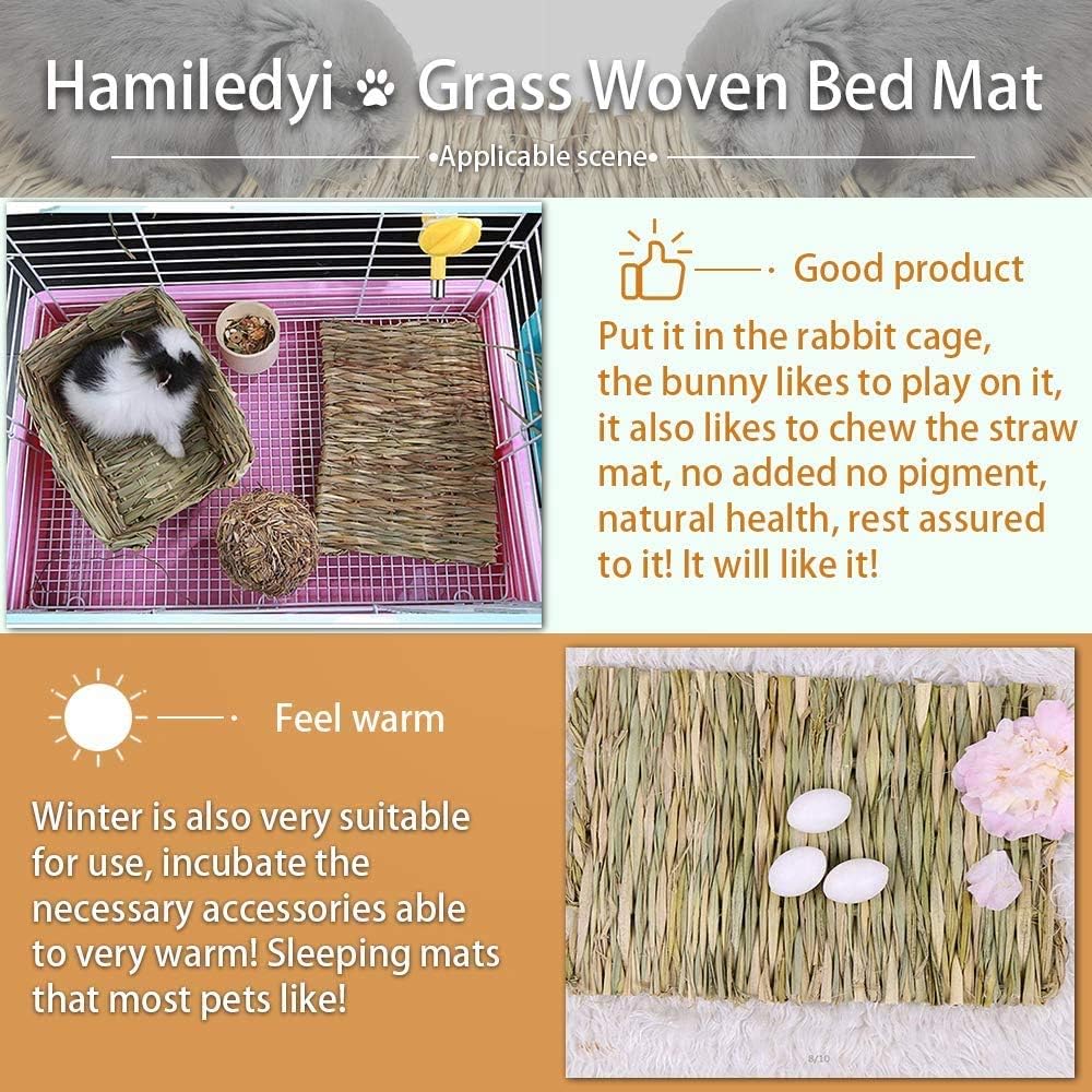 Hamiledyi 15 Pack Woven Bed Mat For Rabbits - Grass Mat & Bunny Bedding Nest - Natural Chew Toy Bed For Guinea Pig Chinchilla Sq