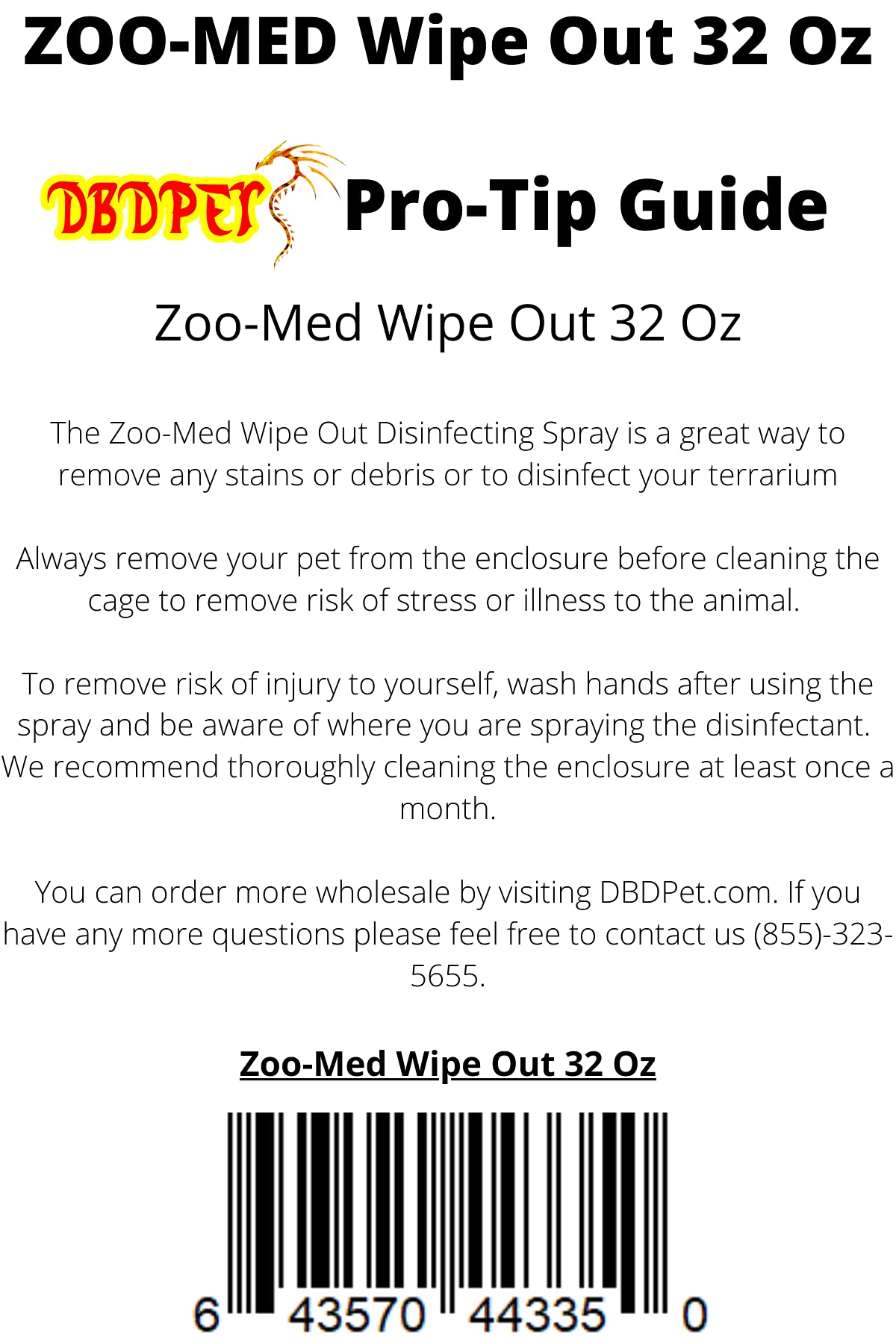 Wipeout Reptile Terrarium Cleaner (32Oz) - With Attached Dbdpet Pro-Tip Guide
