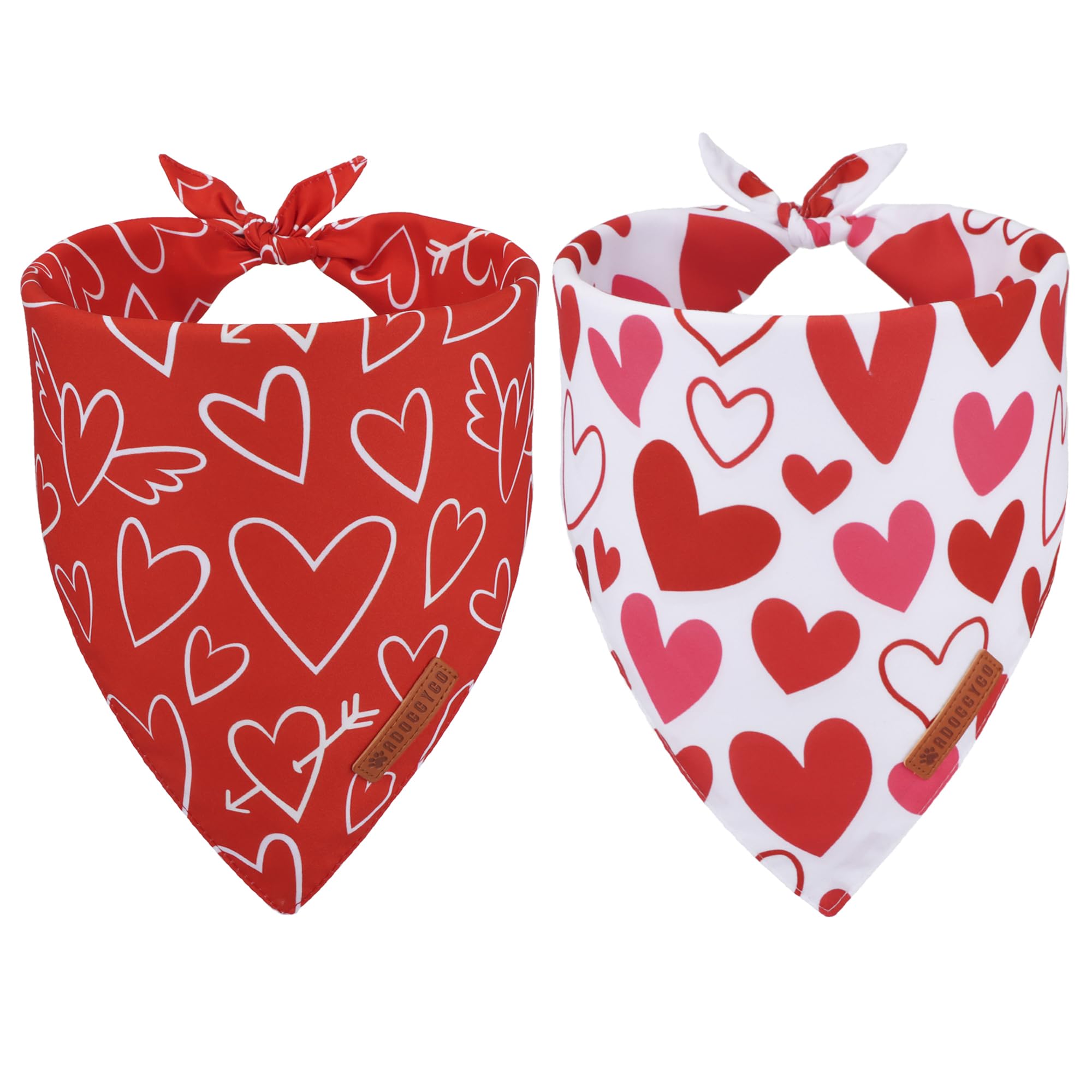 ADOGGYGO Valentine Dog Bandanas, Red Pink Heart Pet Scarf, Multi Size Offered, White Red Valentine Bandana for Large and Extra L