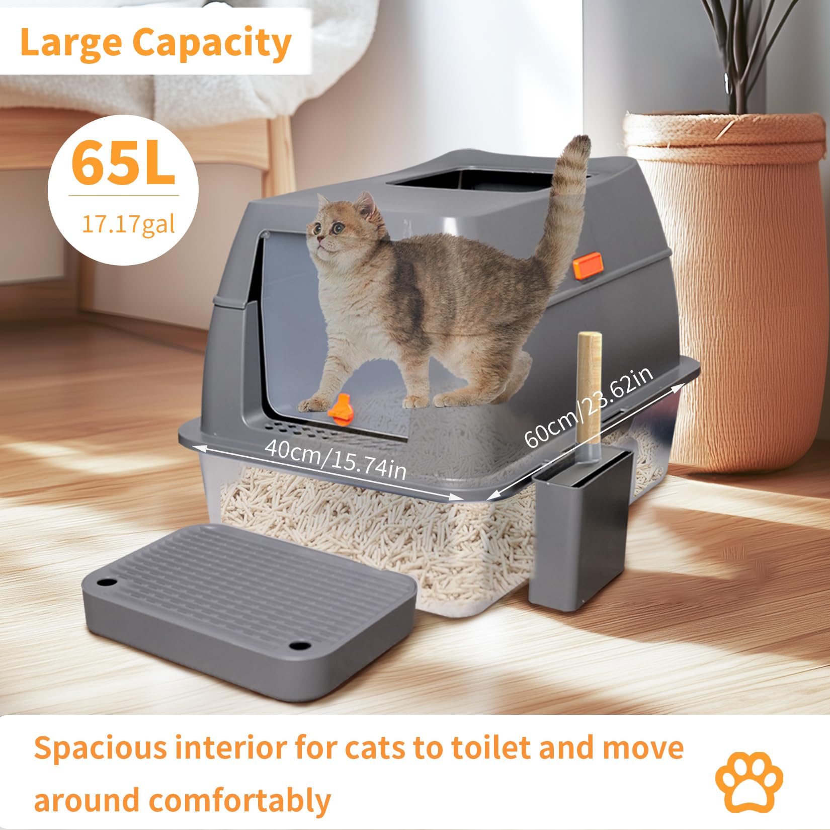 Stainless Steel Cat Litter Box: Extra Large Covered Metal Litter Box Non-Sticky And Anti-Urine Leakage - High Sided Enclosed Kit