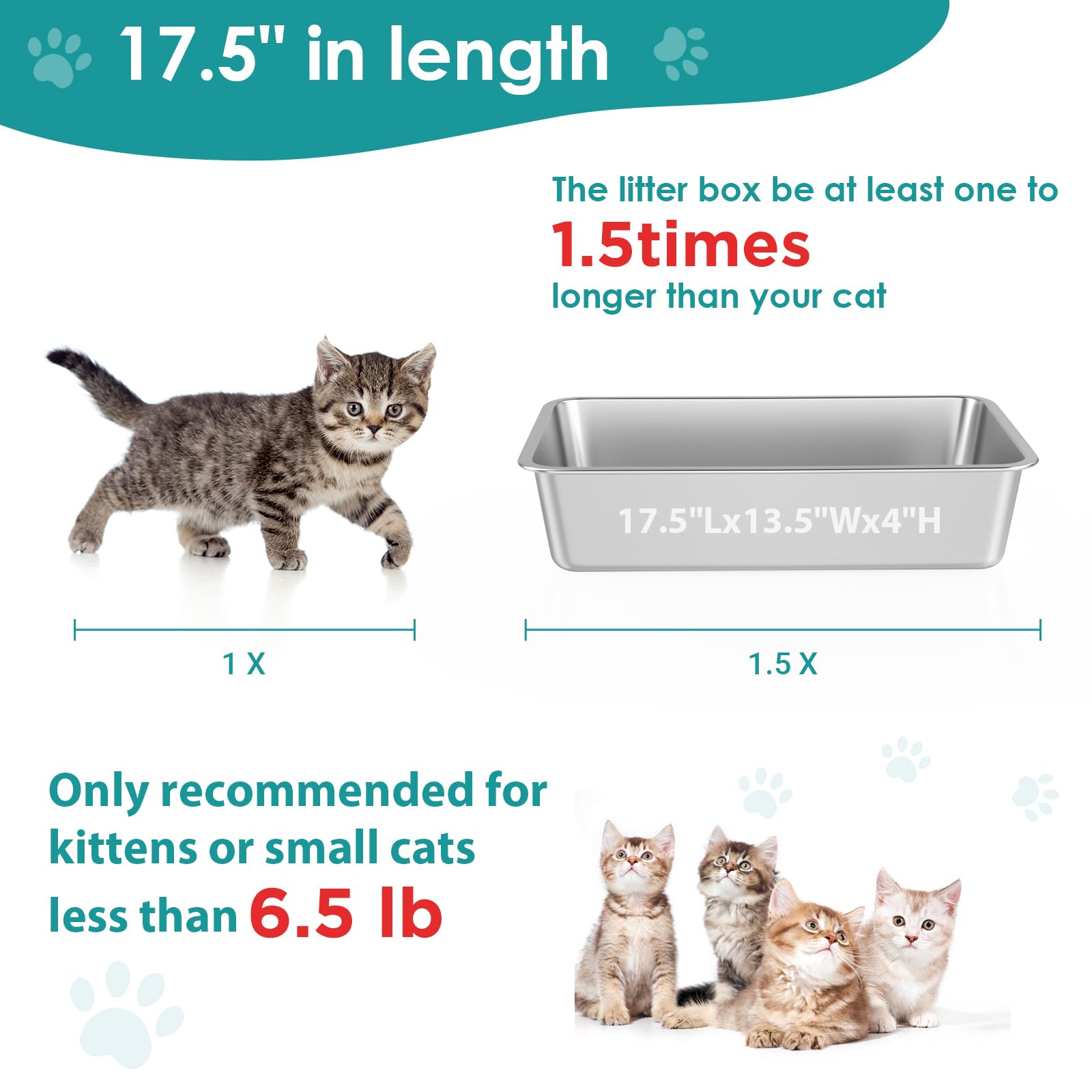 IKITCHEN Stainless Steel Cat Litter Box - Large Non-Stick Pan, Easy Clean, Low Side Entry, 17.5" x 13.5", Durable Odor-Resistant Design