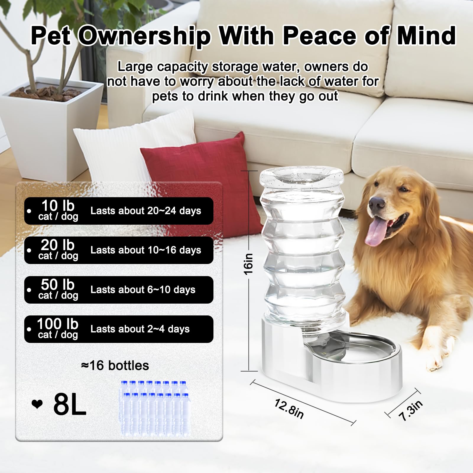 Rizzari Automatic Pet Waterer,100% Bpa-Free, Gravity Stainless Steel Water Dispenser,Large Capacity Water Feeder For Cats And Small And Medium-Sized Dogs (8L)