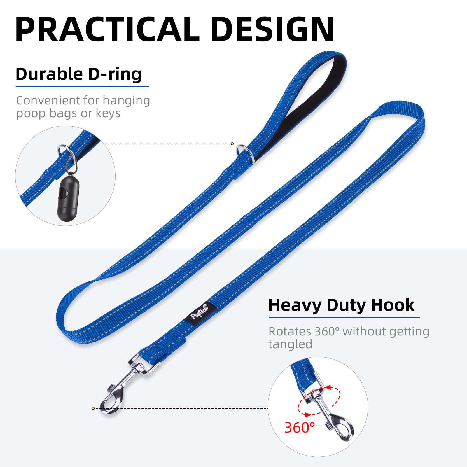 Pupteck Reflective Dog Leash With Comfortable Padded Handle Durable Nylon Dog Lead For Small Medium And Large Dogs Cats Walking
