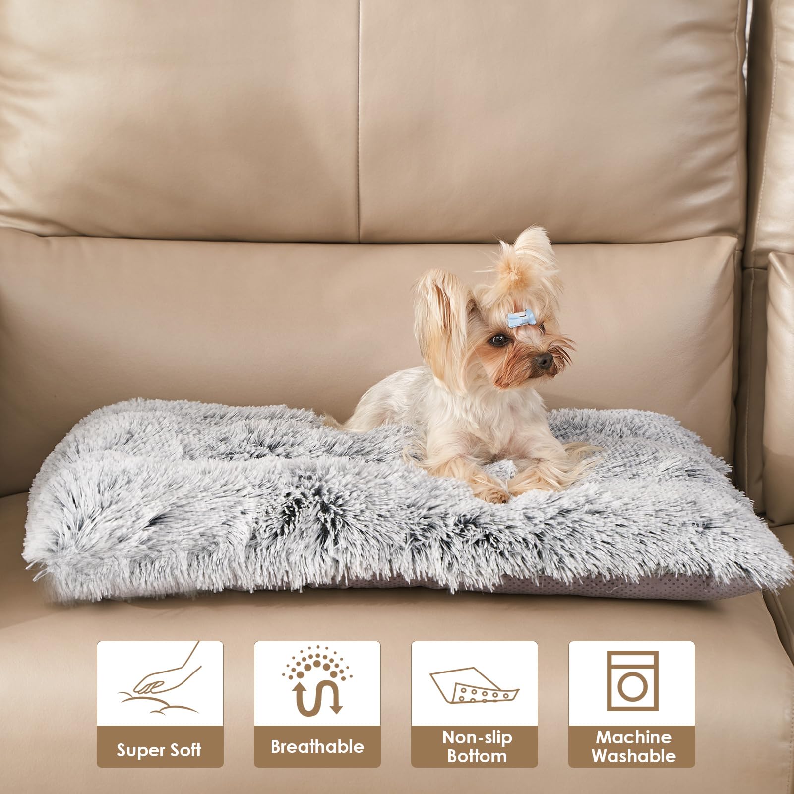 Eheyciga Fluffy Dog Crate Bed For Small Dogs, Plush Faux Fur Dog Crate Pad, Calming Anti Anxiety Small Dog Bed For Crate