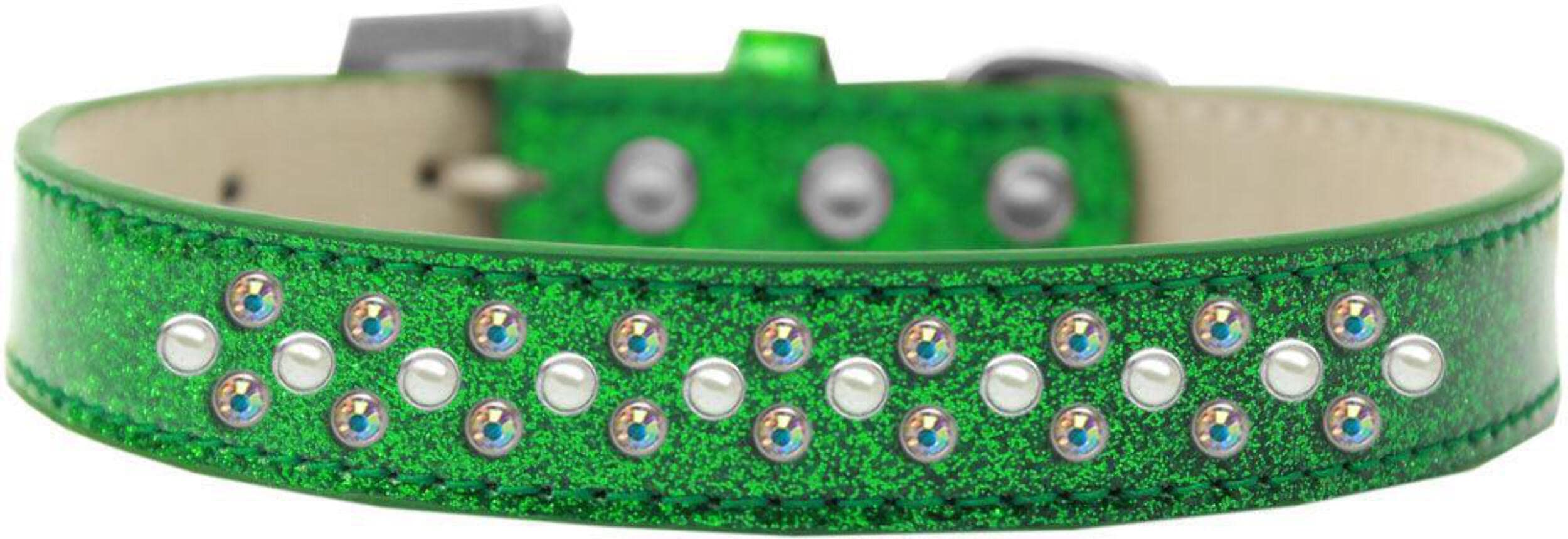 Dog, Puppy & Pet Ice Cream Collar, "Pearl and Aurora Borealis Crystal Rimsets Sprinkles" Emerald Green 18