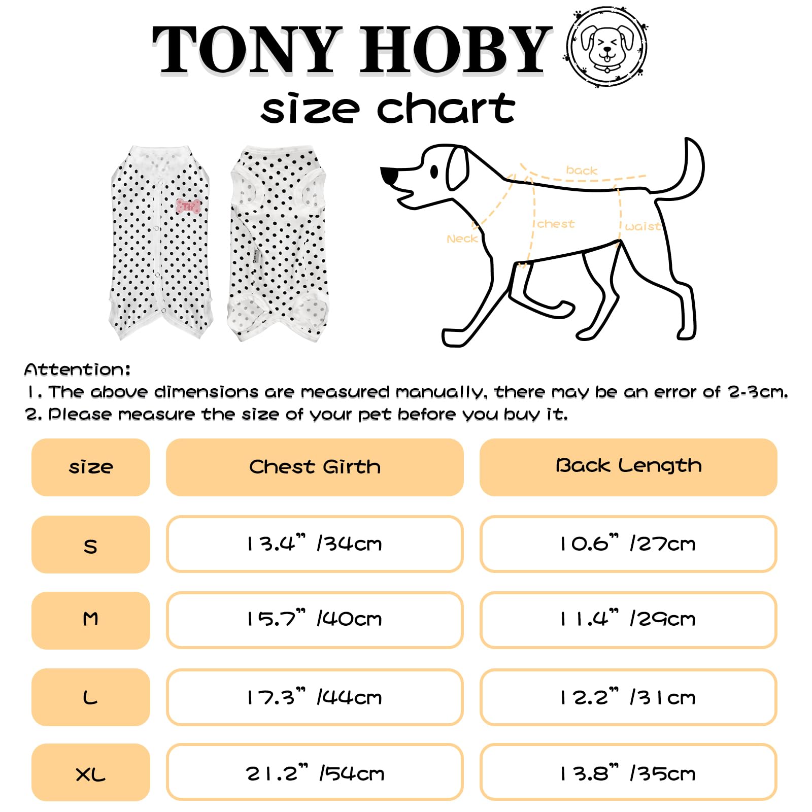 Tony Hoby Summer Dog Pajamas, Dog Sleeveless, Soft Breathable Dog Jumpsuit With Polka Dots (Black, L)