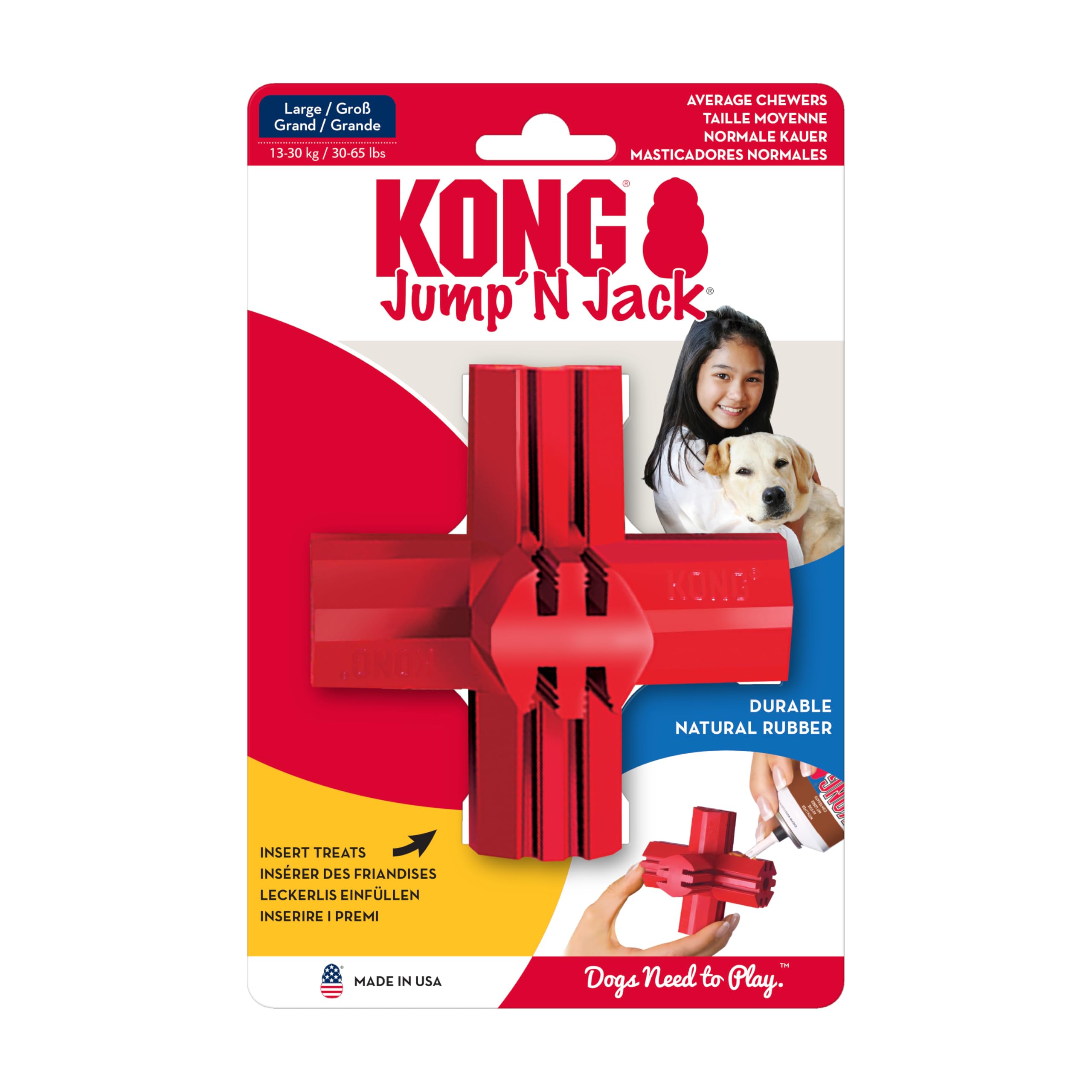 KONG - Jump'N Jack - Durable Rubber Dog Toy for Chewing and Teeth Cleaning - for Large Dogs