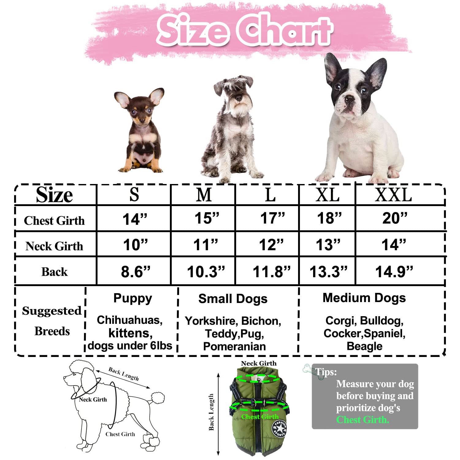 Hdkuw Small Dog Jacket, Small Dog Coat Harness Winter Warm Vest Jacket Waterproof Cotton Costume For Puppy Small Dogs (M, Red)