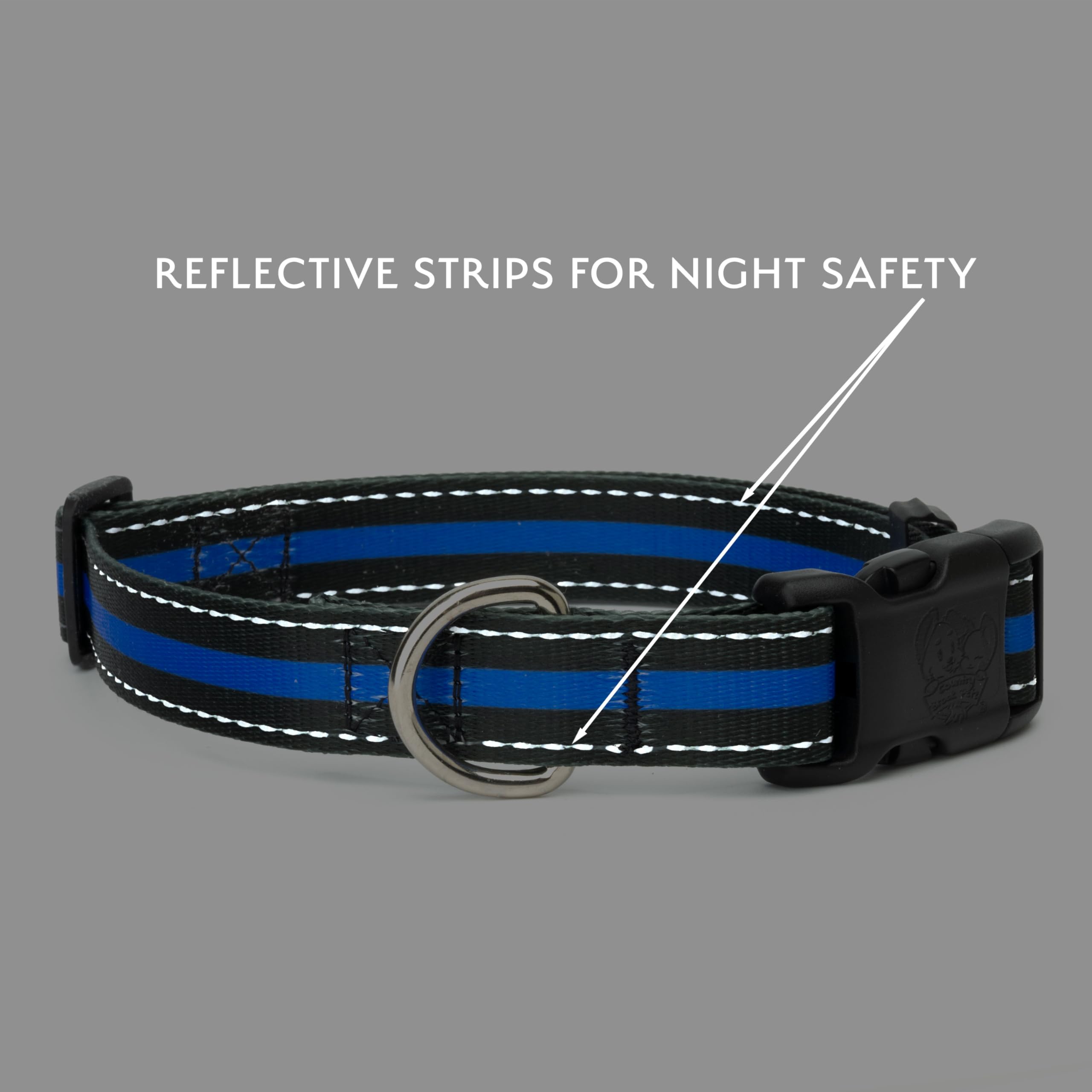 Country Brook Petz - Deluxe Thin Blue Line Reflective Dog Collar - Collection Featuring Night Safe Designs (1 Inch, Large)