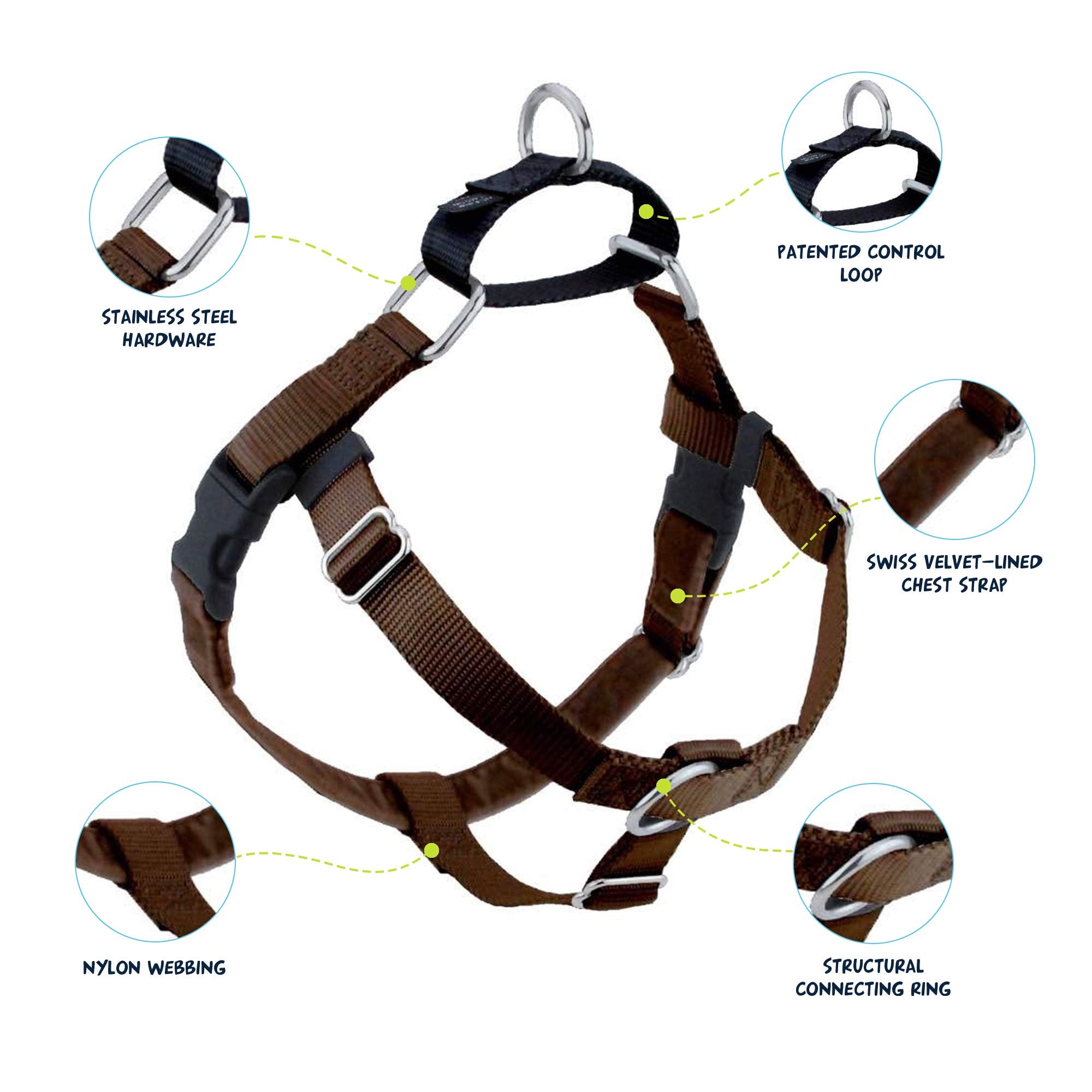 2 Hounds Design Freedom No Pull Dog Harness, Adjustable Harness And Leash Set, Easy Walking & Comfortable Control, Fits Small, Medium & Large Dogs, Solid Colors, Made In Usa, 1' Xl, Brown