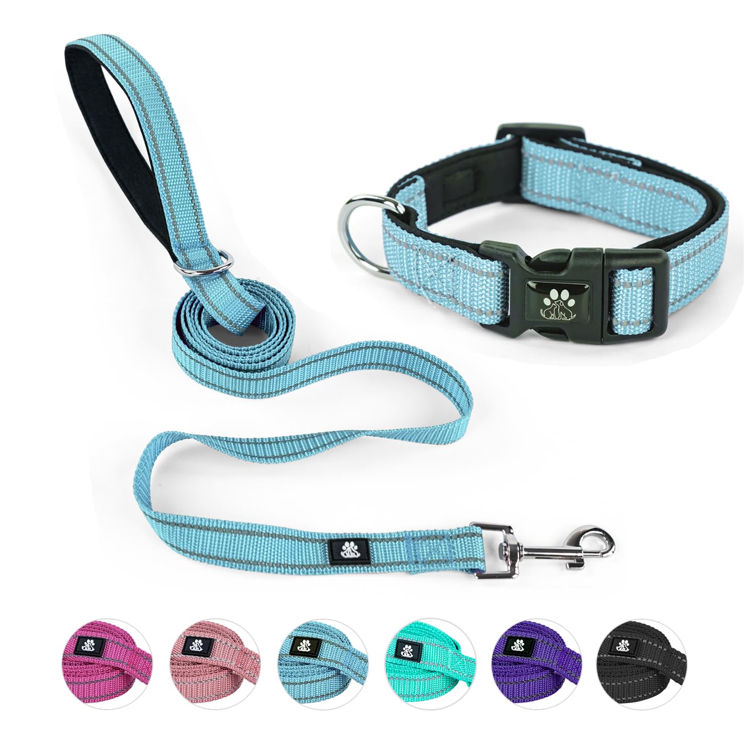 Nestroad Reflective Dog Collar And Leash Set,Soft Neoprene Pet Collar With Quick Release Buckle,Adjustable Nylon Dog Collars For