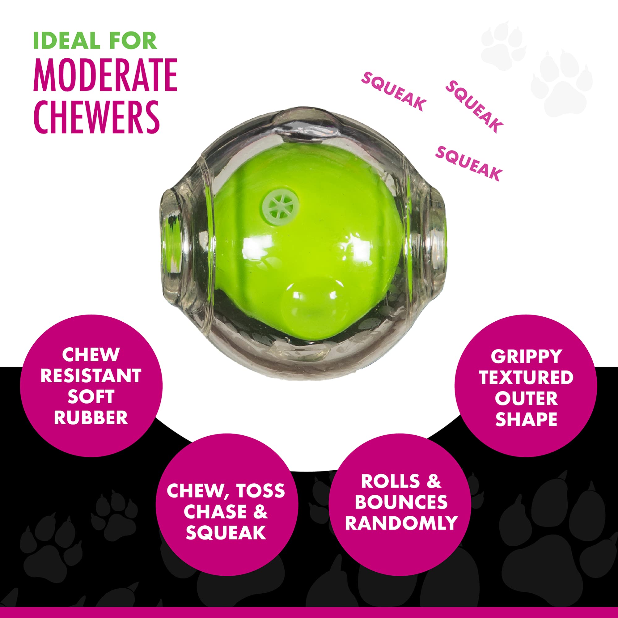 Chase 'N Chomp Amazing Squeaker Ball Toy For Pets, Clear, 2.5 Inch