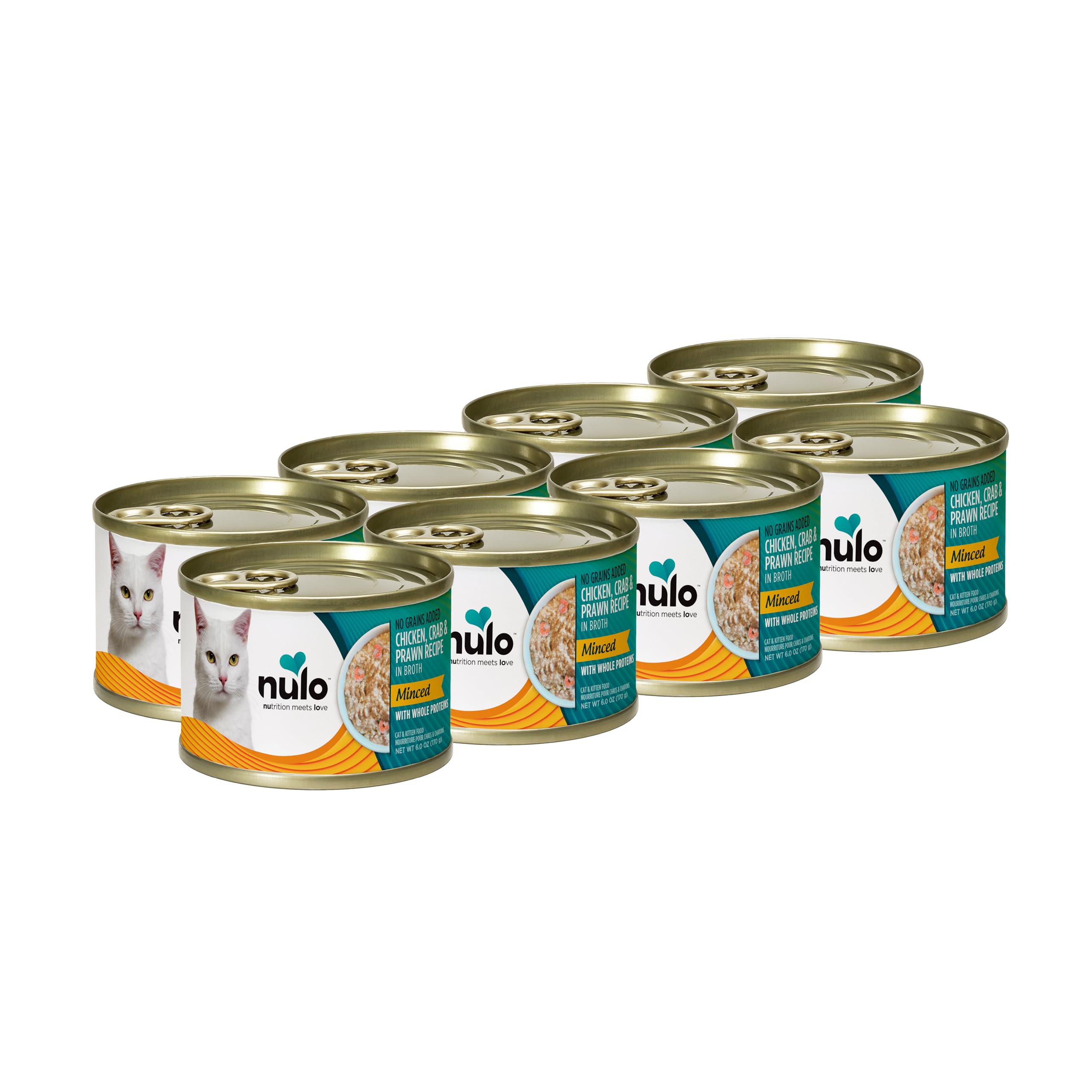 Nulo Minced with Whole Proteins Wet Canned Cat Food, Chicken, Crab, and Prawn in Broth, 6.0 Ounce, 8 Cans