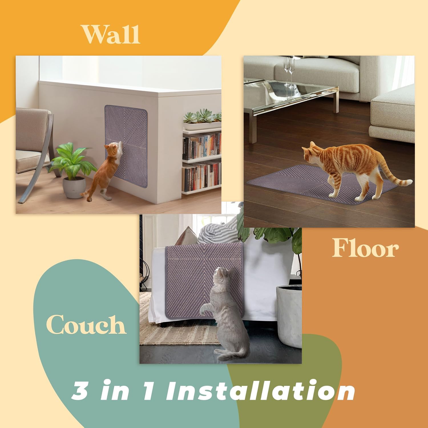 Evomotive Scratchable Sisal Cat Scratcher, [+ Catnip Fish Toy] Cat Wall Scratcher, Couch Protector From Cat Scratching, Sisal Ca