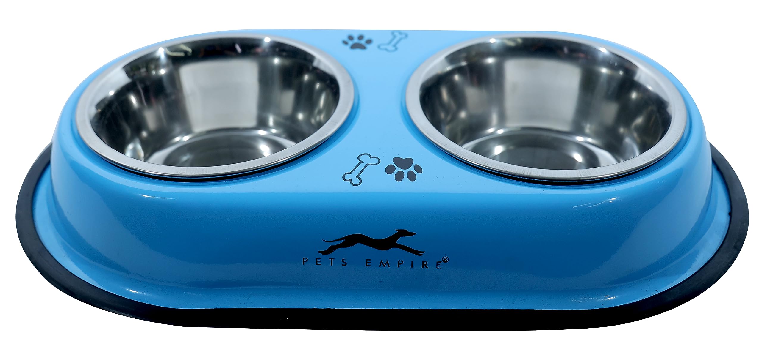 Pets Empire Cat Food Bowls, Feeder Double Diner Stainless Steel Pet Bowl, Utensils Bowl For Pets Feeding, Anti Slip Mat 2 X 200M