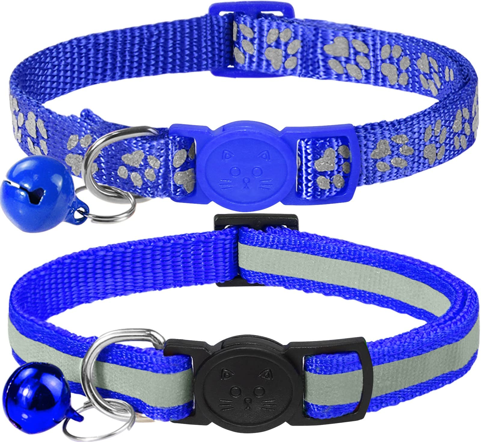 Taglory Reflective Cat Collars Breakaway With Bell, 2 Pack Girl Boy Pet Kitten Collar Adjustable 6-8 Inch, Navyblue