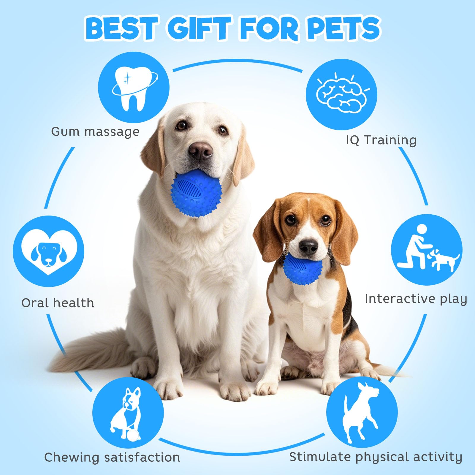 Petizer 4'' Squeaky Dog Balls For Aggressive Chewers, Durable Interactive Spiky Ball For Teething, Indestructible Rubber Dog Che