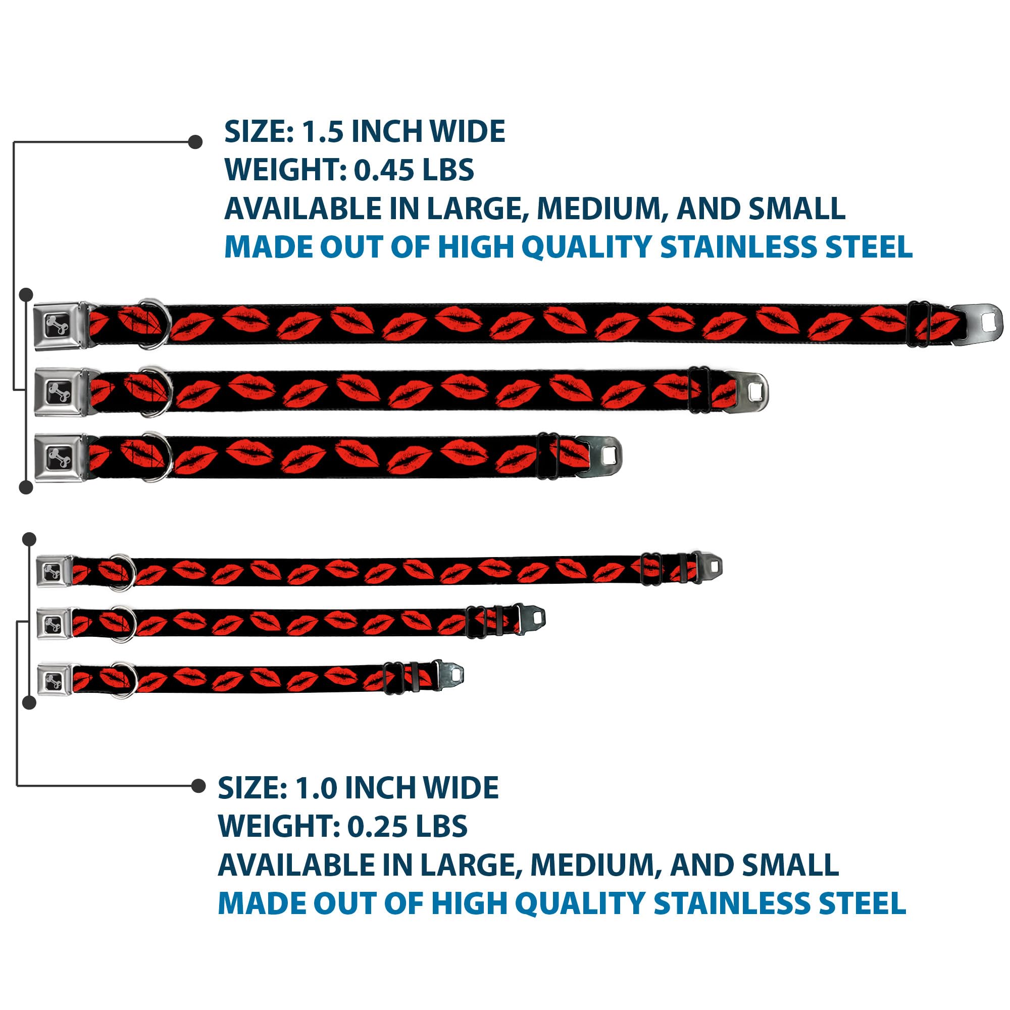 Buckle-Down Seatbelt Buckle Dog Collar - Kisses - 1.5 Wide - Fits 16-23 Neck - Medium