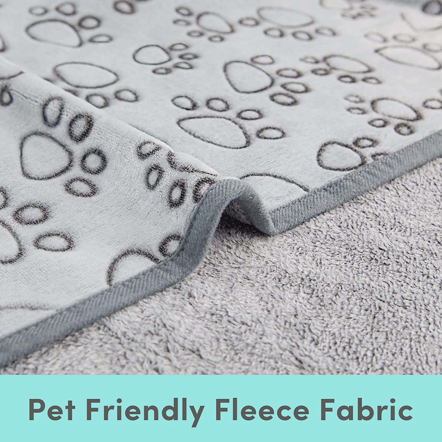 Stuffed Premium Soft Dog Blanket, With Flannel Grey Cute Paw Print, 43 * 66 Inches