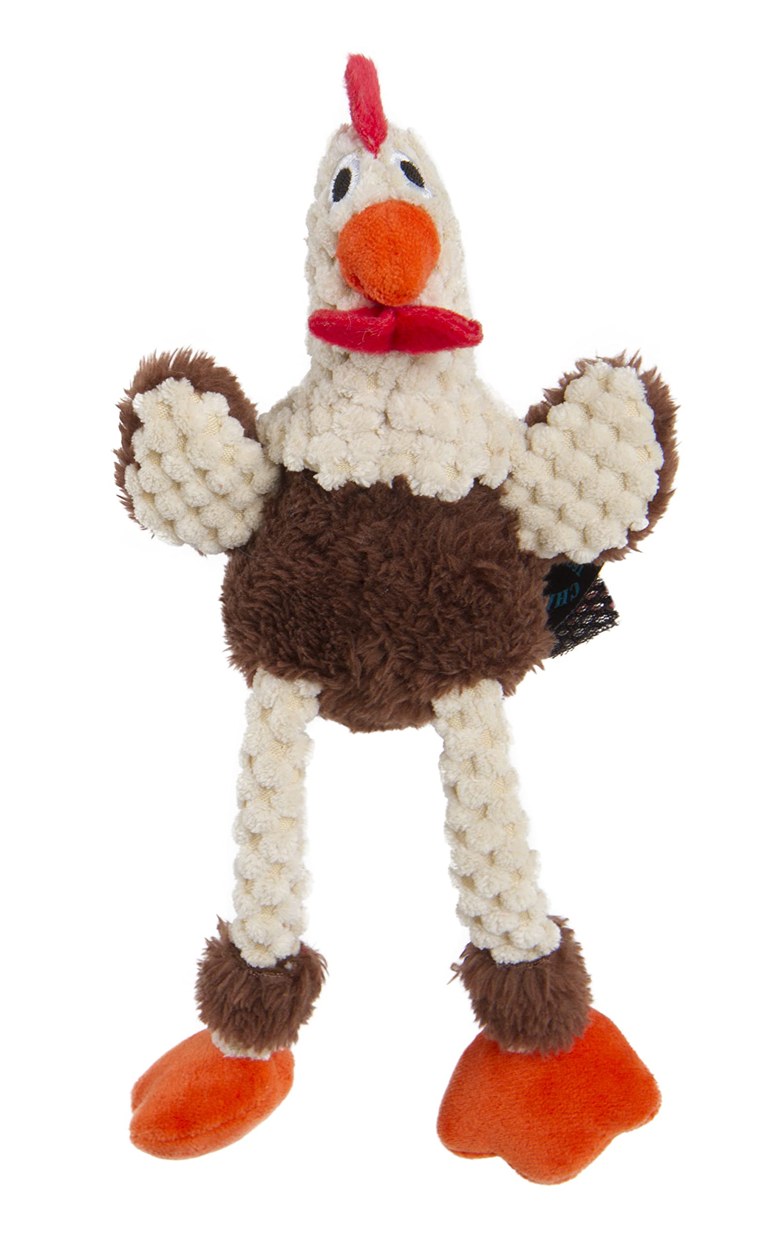 Godog Checkers Just For Me Skinny Rooster Squeaky Plush Dog Toy, Chew Guard Technology - Brown, Mini
