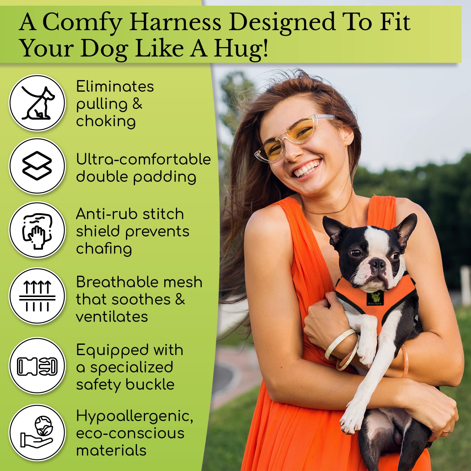 Ecobark Dog Harness - Luxurious Soft Mesh - Eco-Friendly Over The Head Vest Harness - No Pull & No Choke Design - Padded Breathable Body Halter - For Large Breeds (Lavender, Xxl)