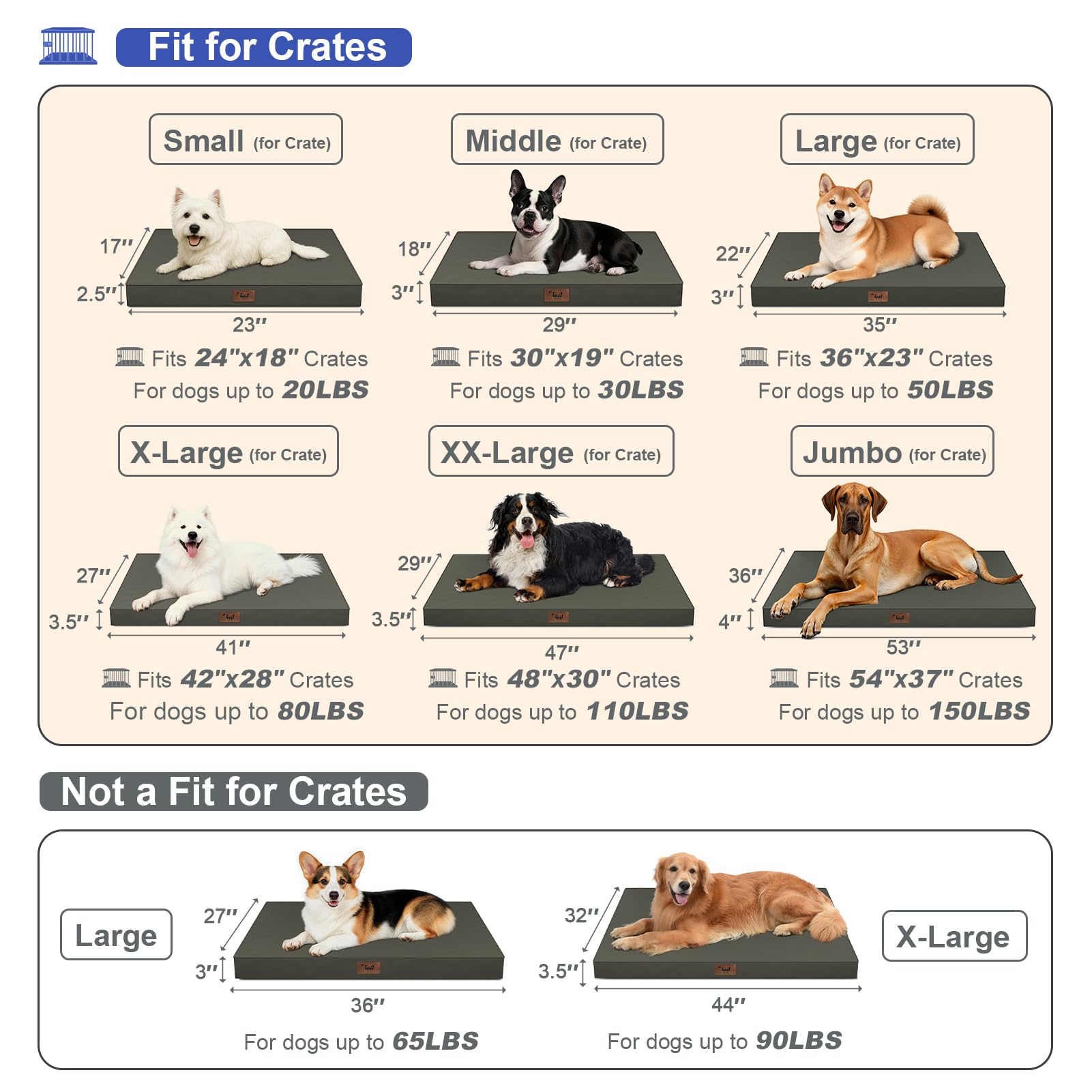 Tail Stories Outdoor Waterproof Dog Bed - Large Orthopedic Egg Crate Foam, 36x27 Inch, Brown, Model TSUS210916R3LG-FBA