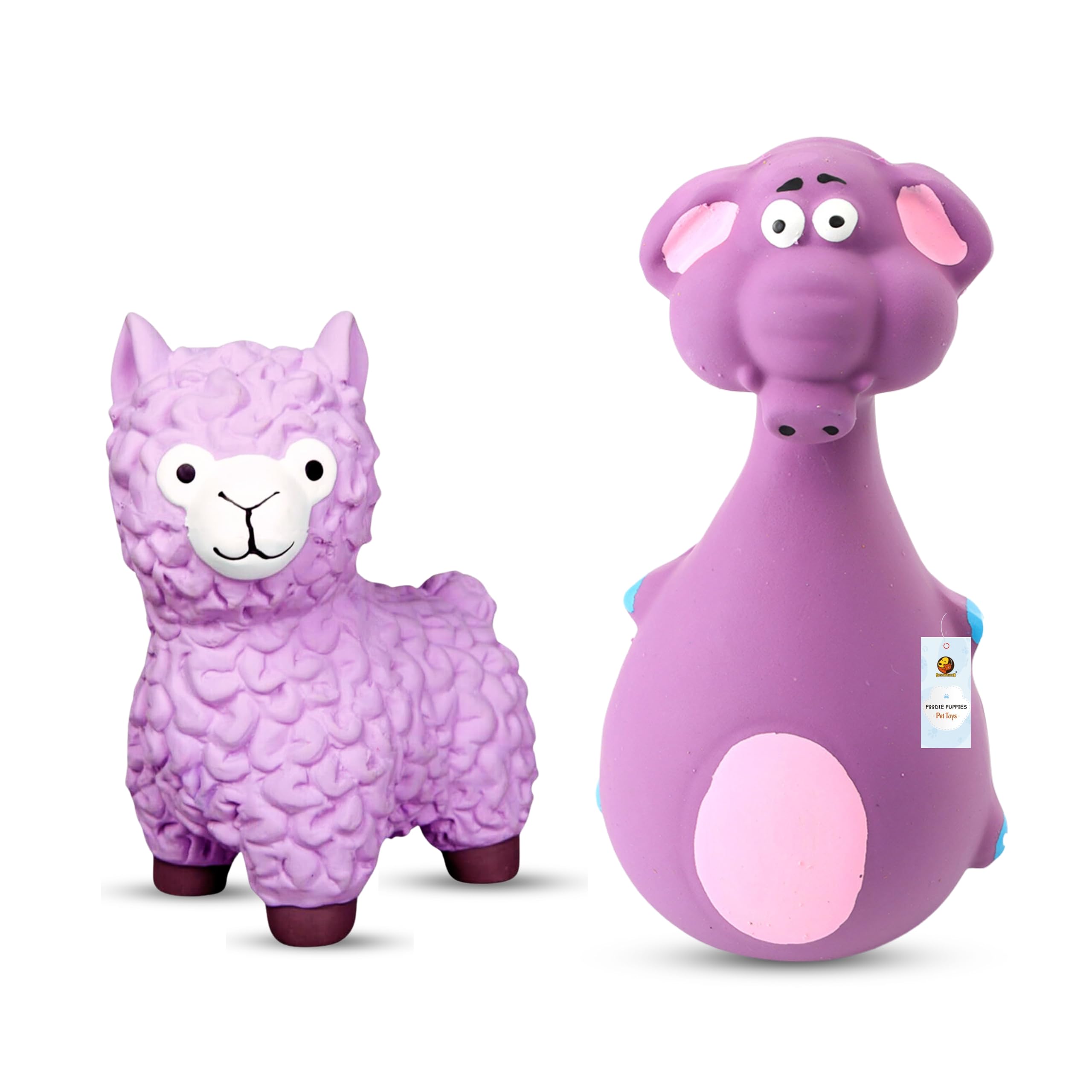 Foodie Puppies 2In1 Combo Of Latex Dog Squeaky Toy (Pink Sheep And Purple Elephant) | Durable Interactive Toy For Teething, Fe