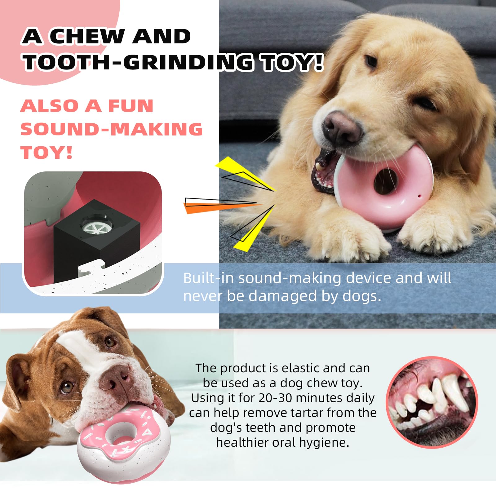 Monotre Dog Chew Toys for Aggressive Chewers, Indestructible Tough Squeaky Mental Stimulation Teeth Grinding Interactive Dog Che