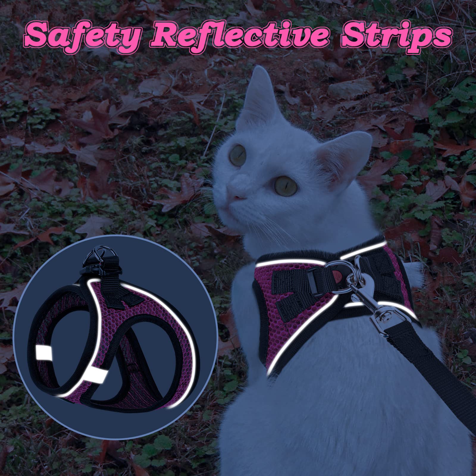SALFSE Cat Harness and Leash for Walking Escape Proof, Adjustable Kitten Vest Harness Reflective Soft Mesh Puppy Harness for Out